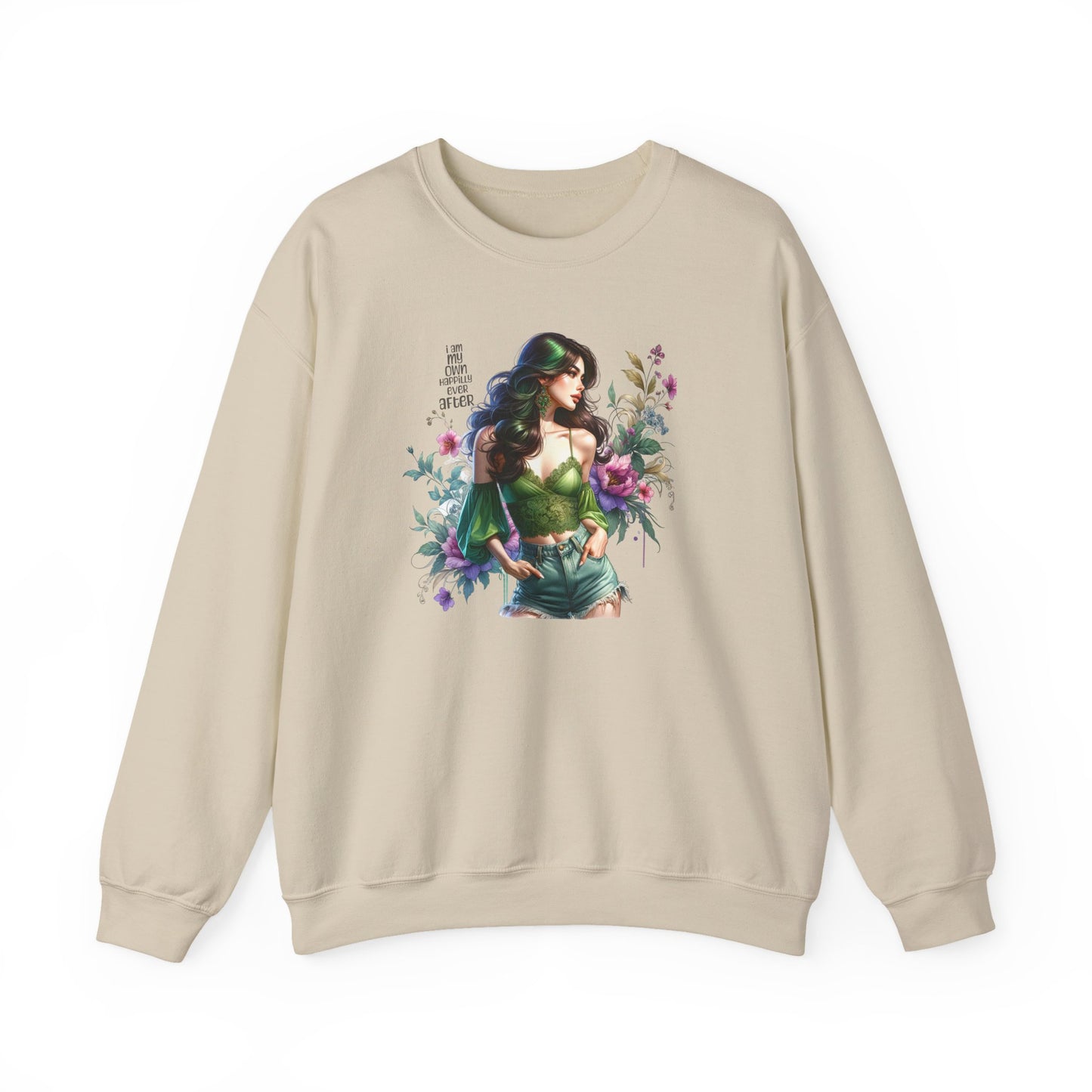 I Am My Own Happily Ever After Heroine Floral Sweatshirt | Unisex Cozy Crewneck, Gift for Her, Vintage Style, Plant Lover's Apparel, Superhero Inspired