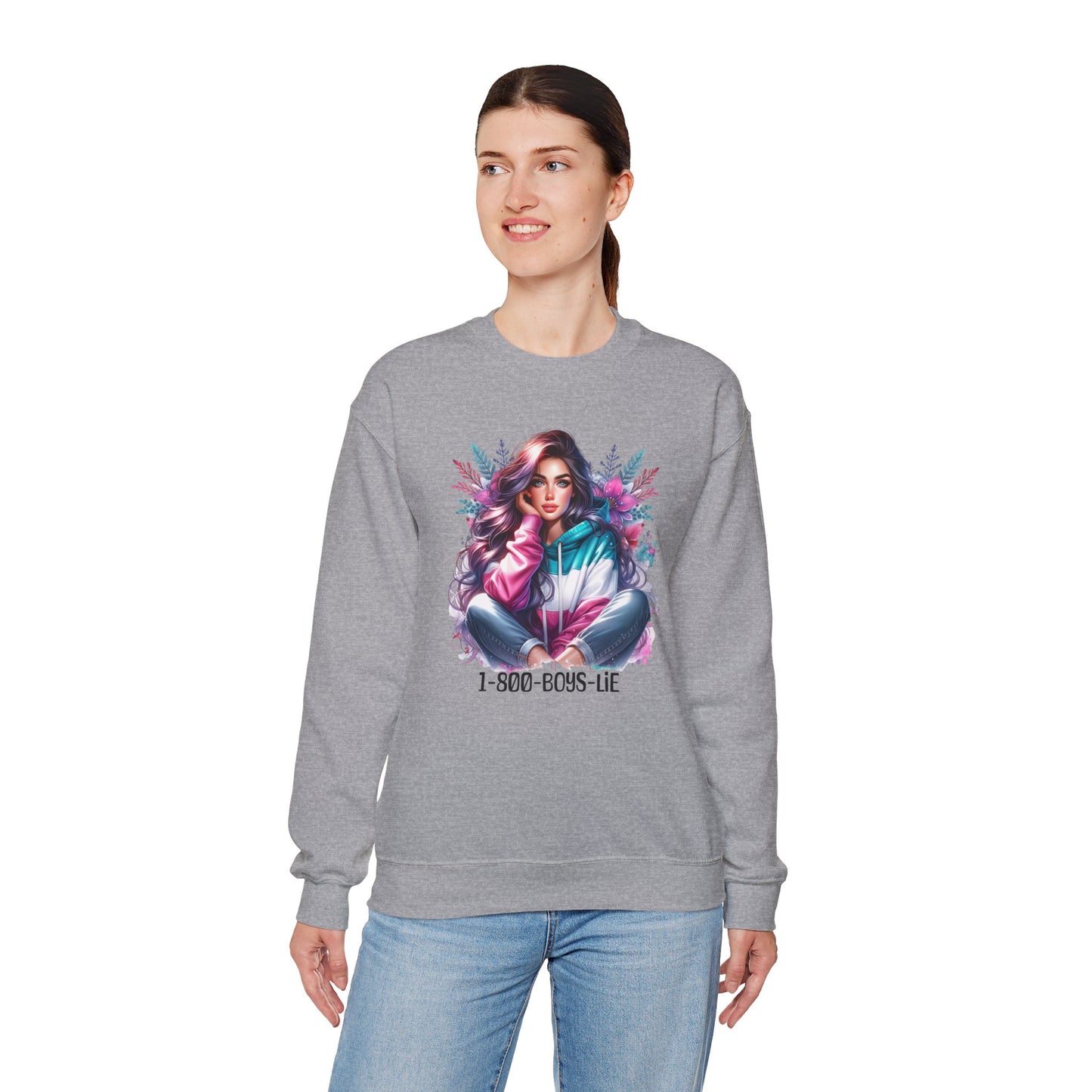 Chic Graphic Crewneck Sweatshirt - 1-800-BOYS-LIE, Cozy Sweatshirt, Fashion Sweatshirt, Casual Wear, Unique Gift, Trendy Outfit