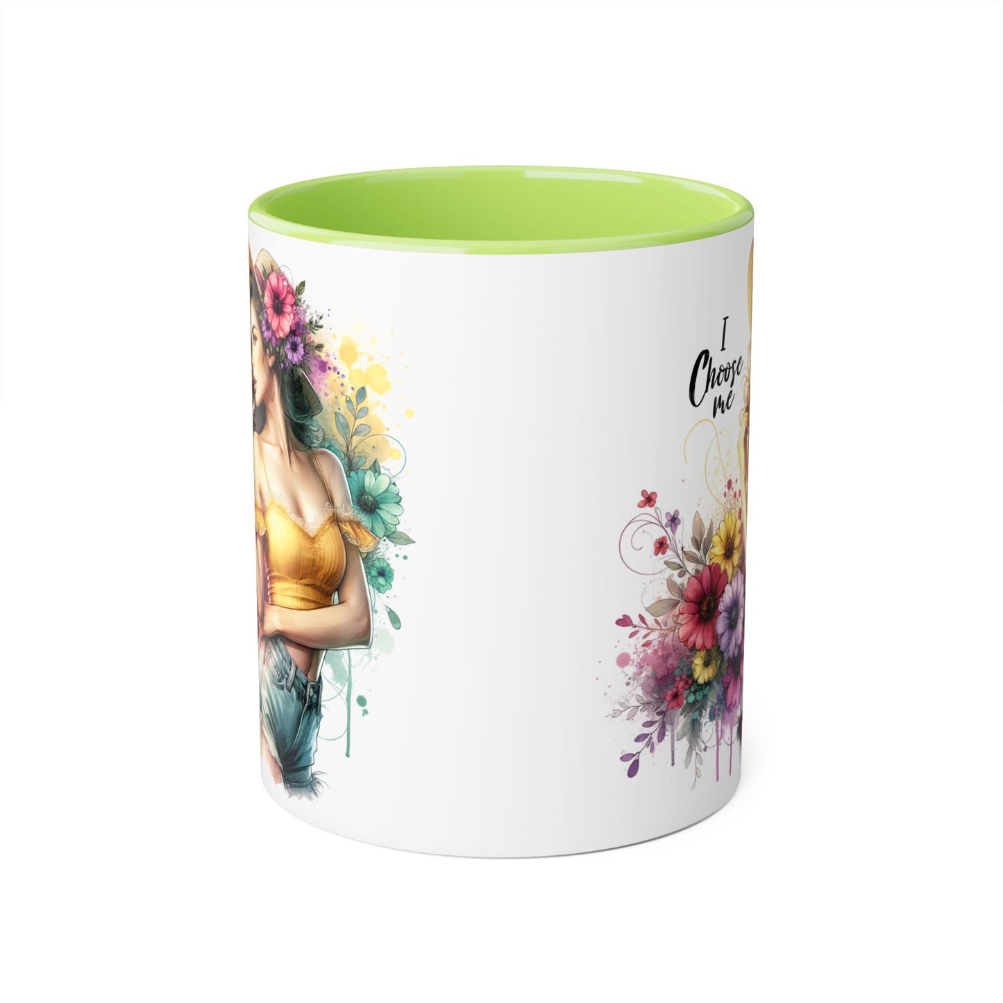 I Choose Me Chic Floral Accent Mug, Inspirational Gift for Her, Coffee Tea Lover, Birthday Present, Colorful Art Mug