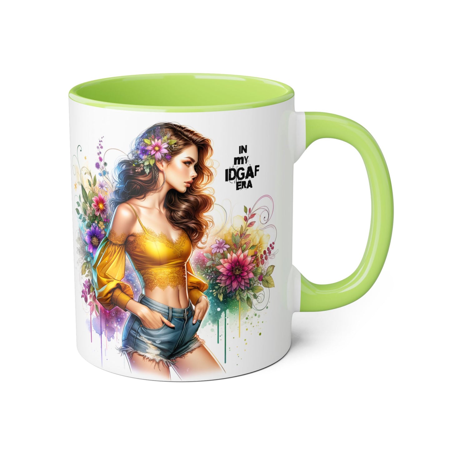 Edgy Floral Accent Mug, Inspirational Coffee Cup, Unique Gift for Her, IDGAF Mug, Boho Style Drinkware