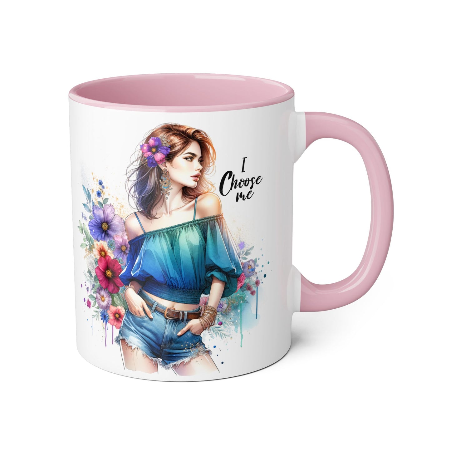 I Choose Me Floral Art Accent Mug, I Choose Me, Coffee Mug, Gift for Her, Inspirational Tea Cup, Self-Care Kitchenware