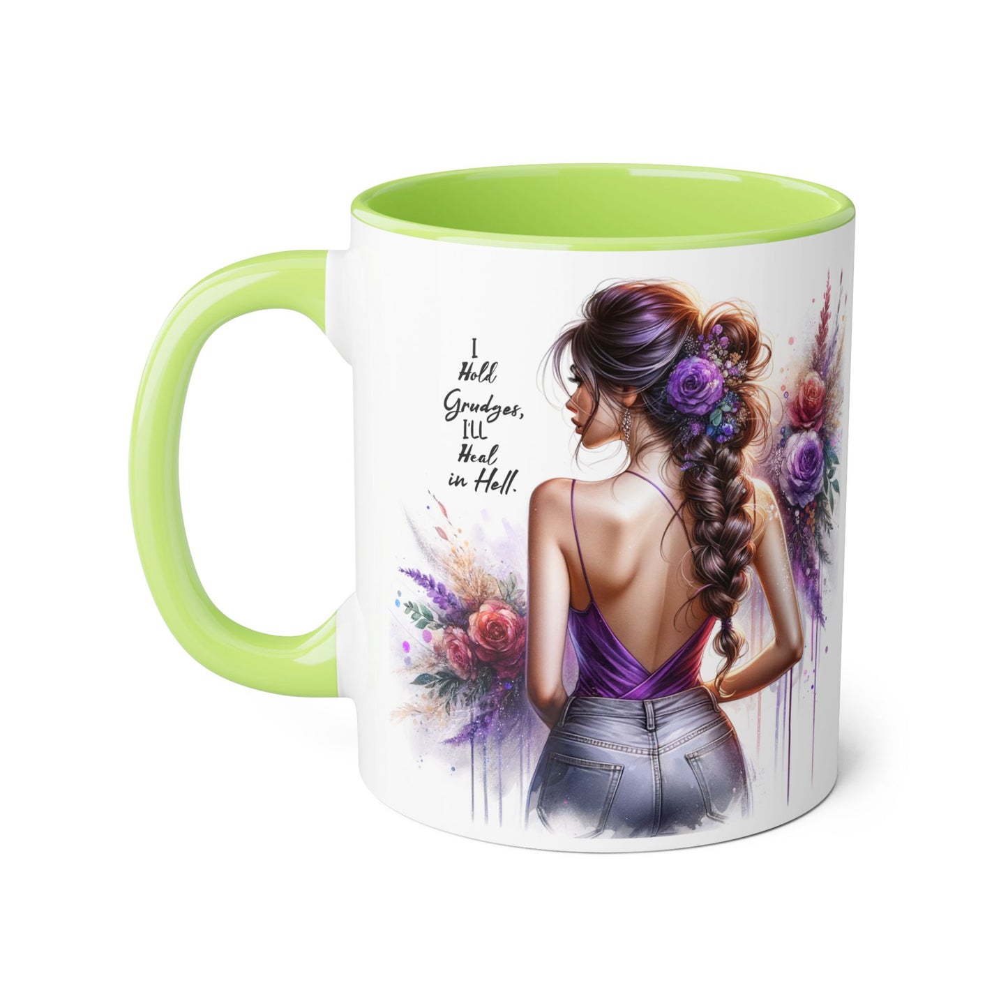 I Hold Grudges, I'll Heal in Hell Colorful Floral Accent Mug, Inspirational Mug, Gift for Friends, Coffee Lover Mug, Unique Tea Mug, Motivational Drinkware