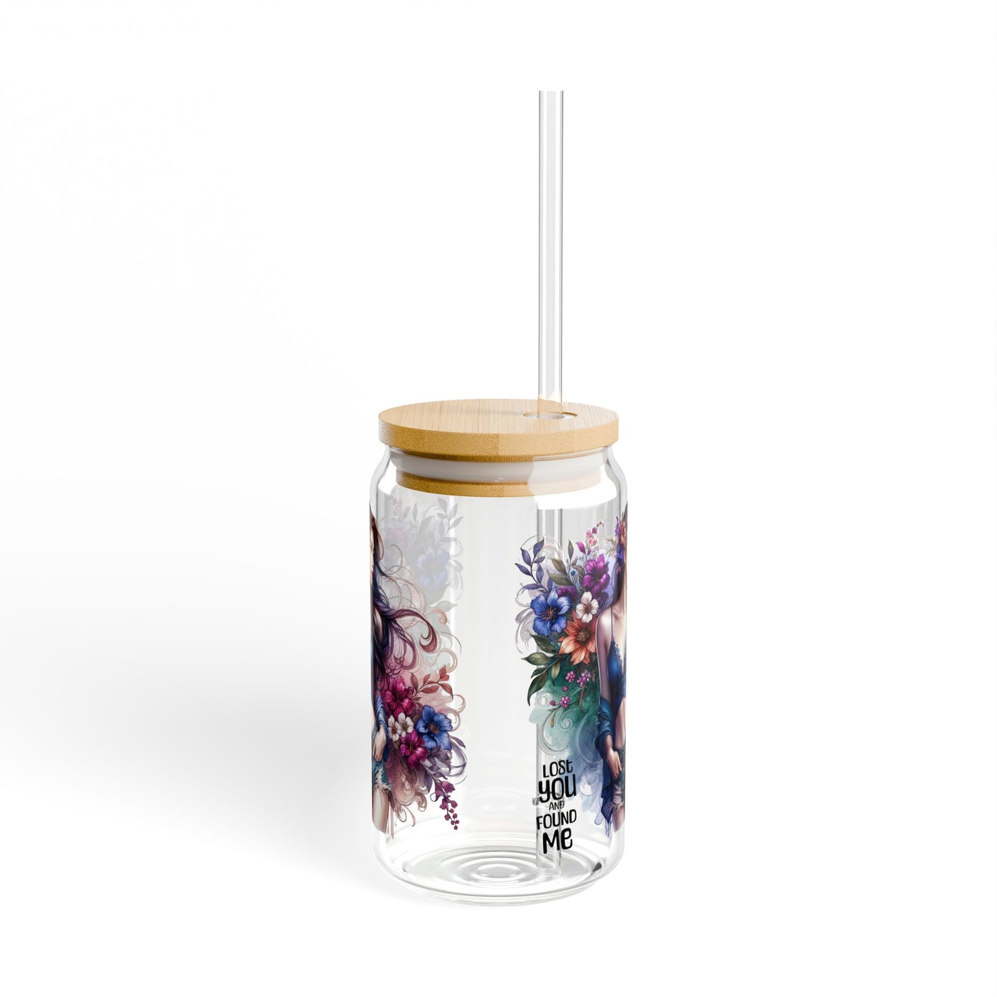 Lost You and Found Me Artistic Sipper Glass, Floral Glass Cup with Straw, Unique Drinkware, Gift for Her, Fun Summer Drinkware