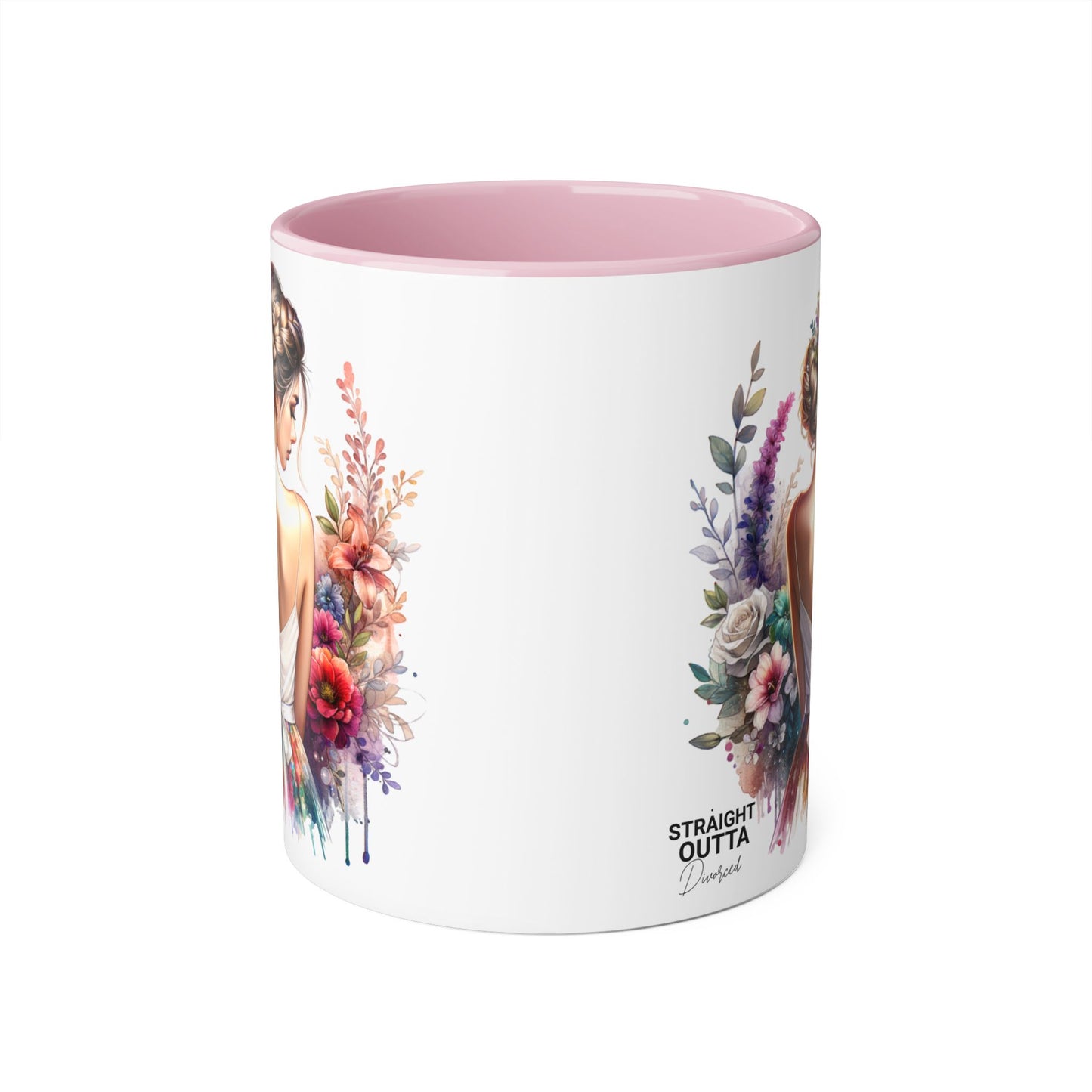 Straight Outta Divorced Humoristic Floral Art Mug, Personalized Gift Mug, Wedding Gift, Coffee Mug, Inspirational Mug, Colorful Accent Mug