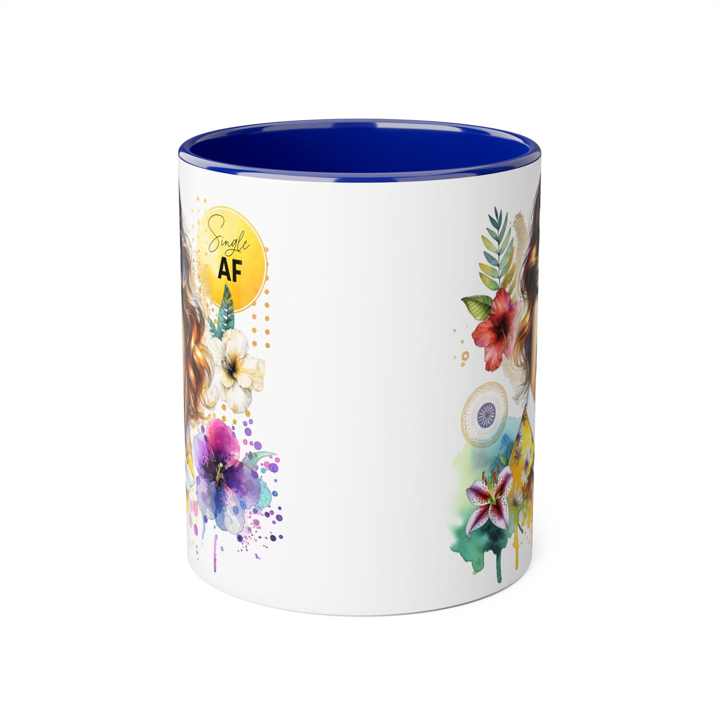 Single AF Colorful Motivational Accent Mug with Floral Design, Perfect for Gifts and Daily Inspiration