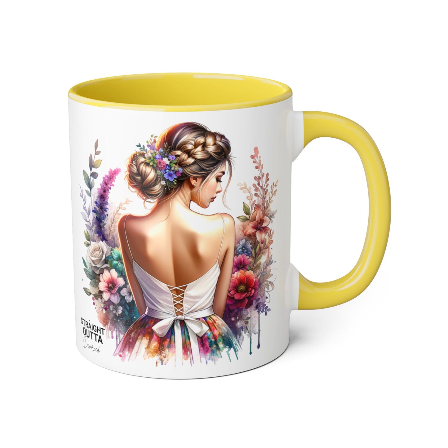 Straight Outta Divorced Humoristic Floral Art Mug, Personalized Gift Mug, Wedding Gift, Coffee Mug, Inspirational Mug, Colorful Accent Mug