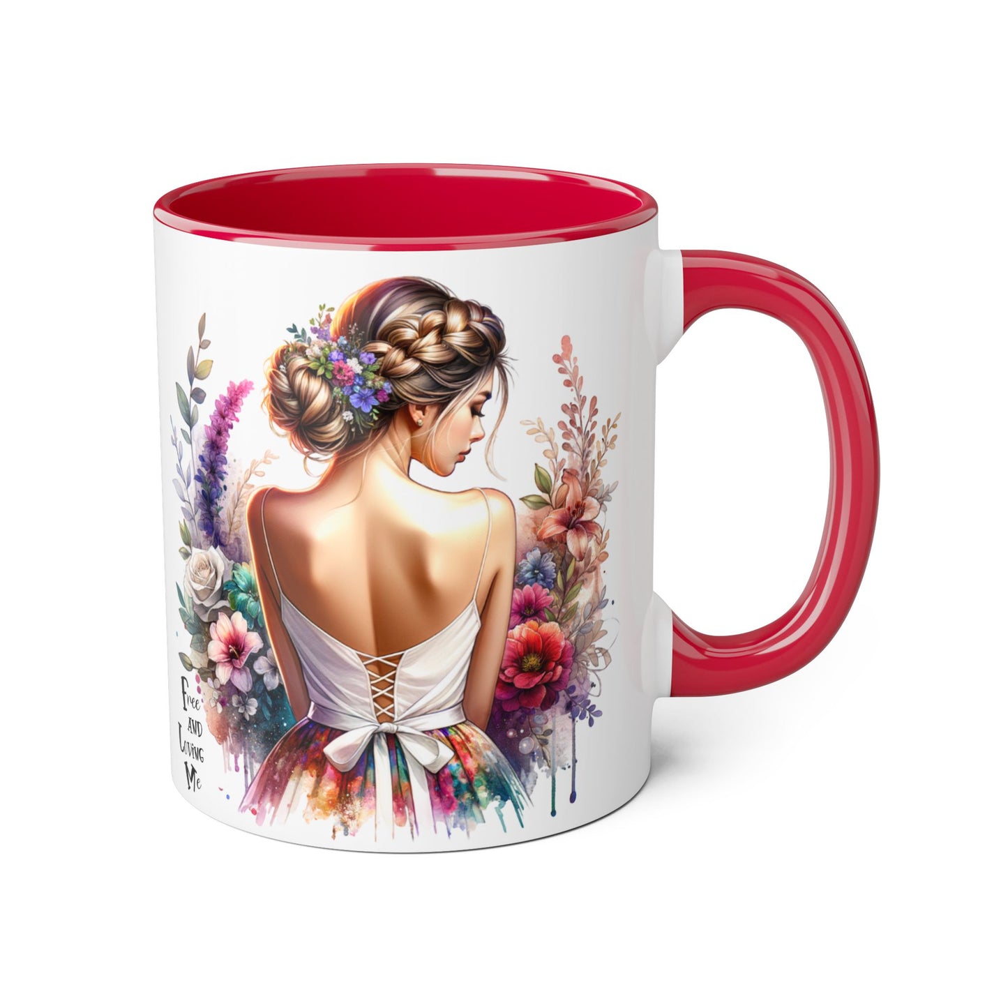 Free and Loving Me Floral Accent Mug, Artistic Coffee Cup, Gift for Mom, Birthday, Mother's Day, Home Decor, Inspirational Mug