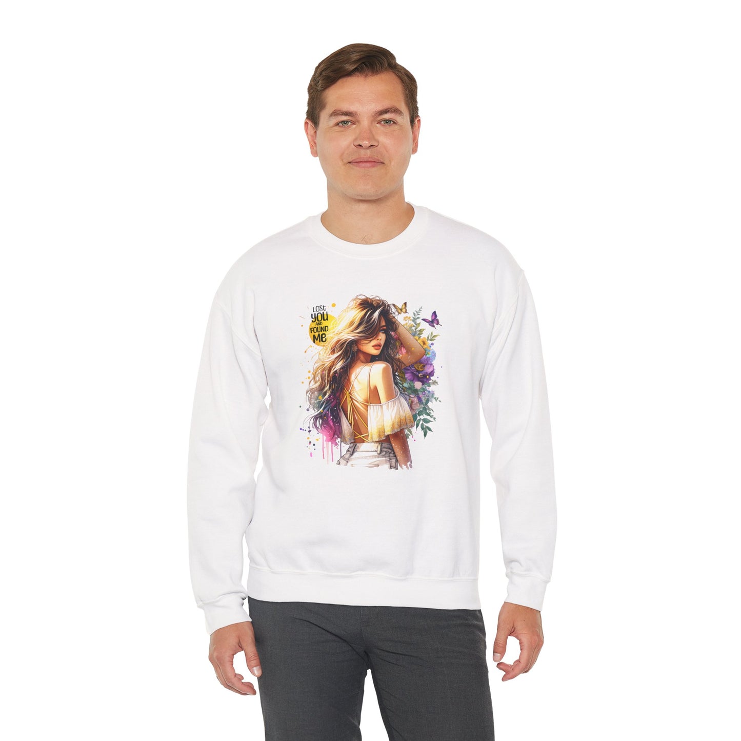 Lost You And Found Me Bohemian-Themed Crewneck Sweatshirt with Floral Design, Cozy Casual Wear, Gift for Her, Everyday Comfort, Family Gatherings, Spring Fashion