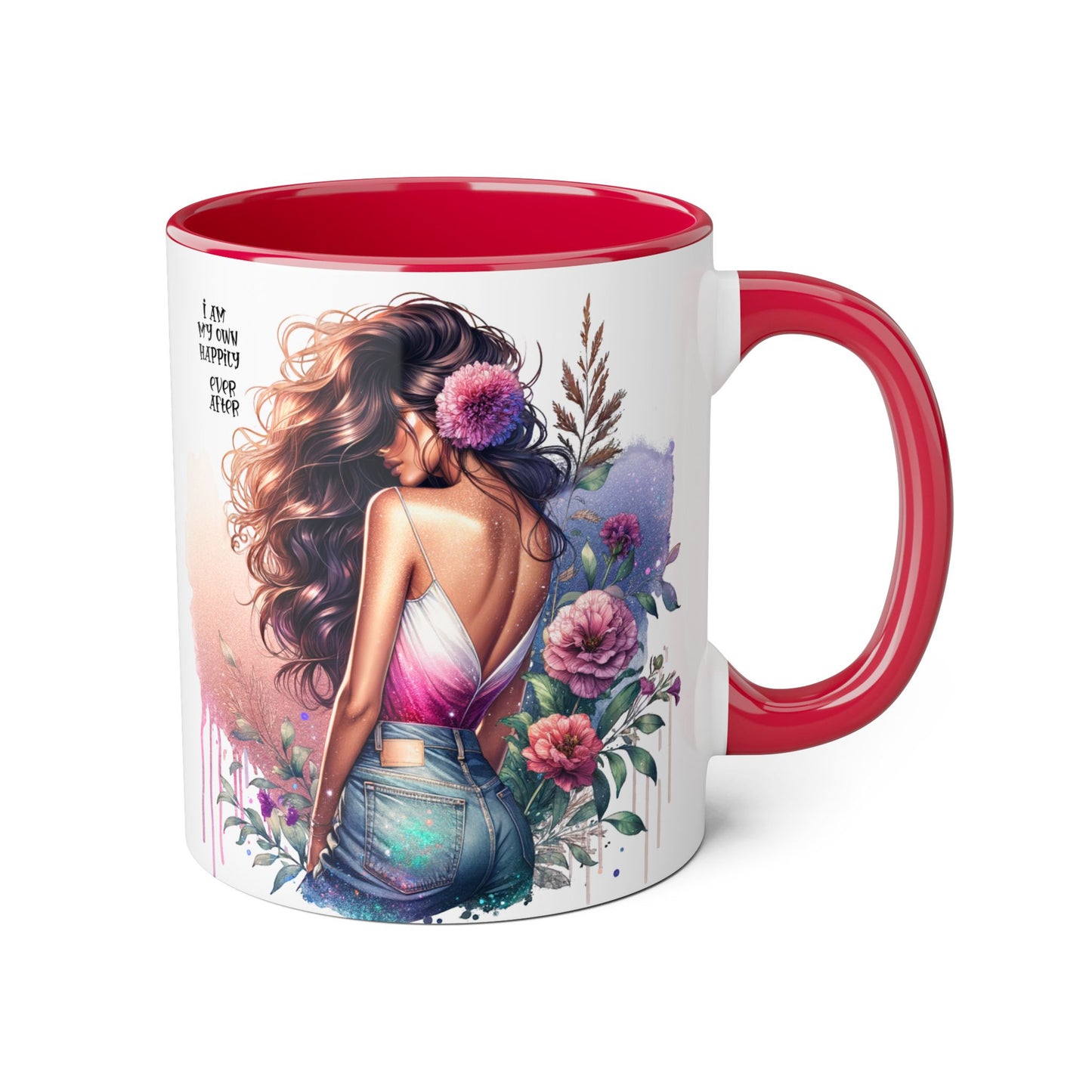 Boho Floral Accent Mug - 11oz - Inspirational "I Am My Own Happily Ever After " Design