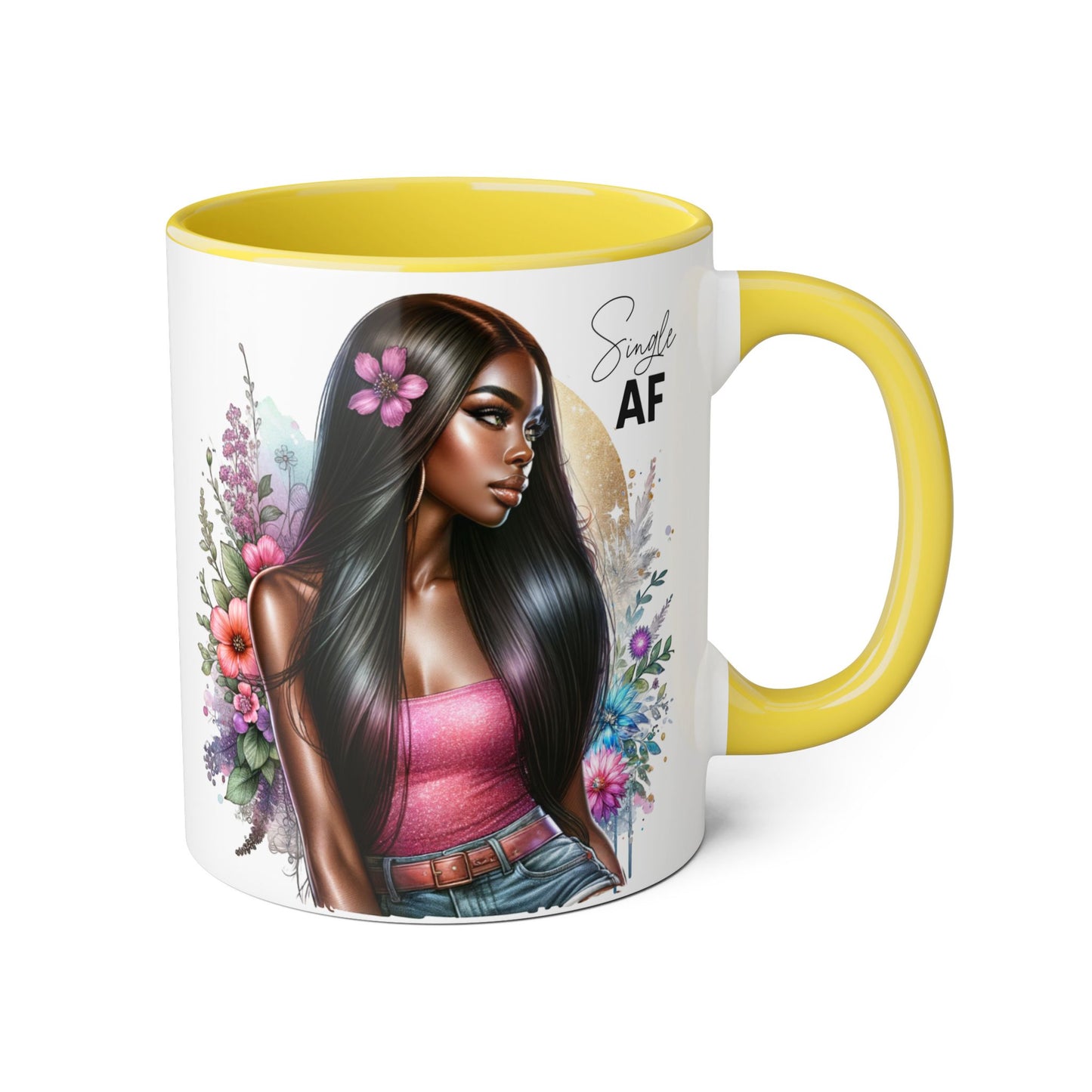 Single AF Stylish Accent Mug, Beautiful Coffee Cup, Unique Gift for Her, Trendy Drinkware, Floral Design Mug, Inspirational Sip