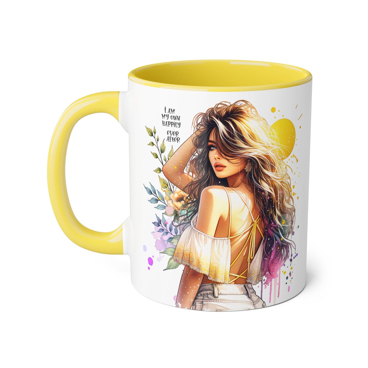 Inspirational Floral Accent Mug - "I Am My Own Happily Ever After " - 11oz