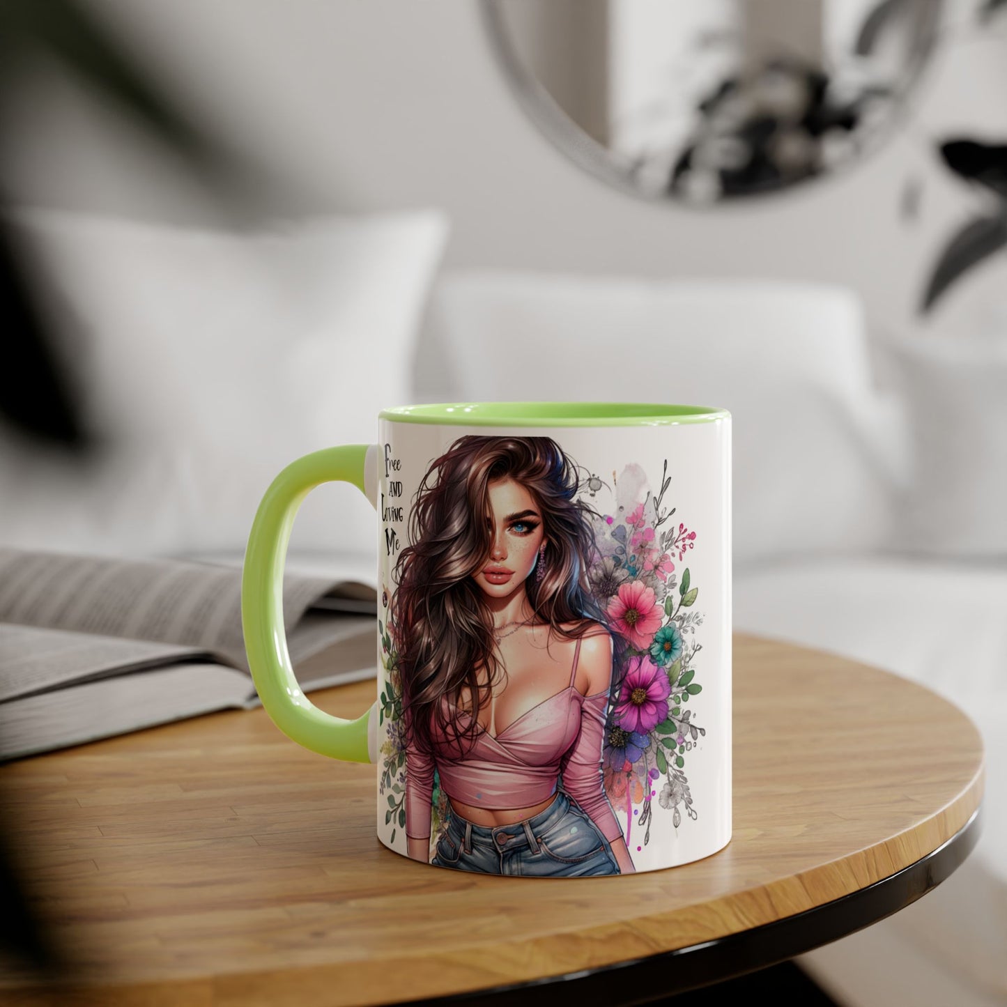 Free and Loving Me Chic Art Mug, Emotional Inspiration, Gift For Friends, Coffee Lover, Floral Design, Daily Motivation