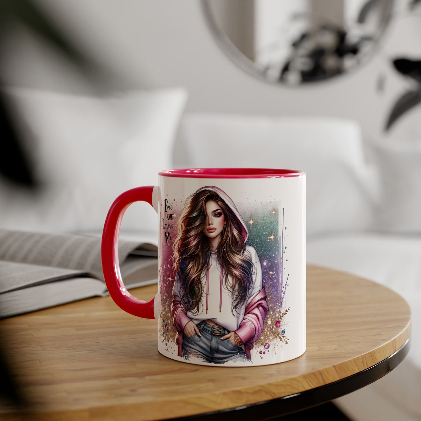 Stylish Accent Mug - 'Free and Loving Me' Coffee Cup, Perfect Gift for Coffee Lovers, Inspirational Drinkware, Cute Morning Mug