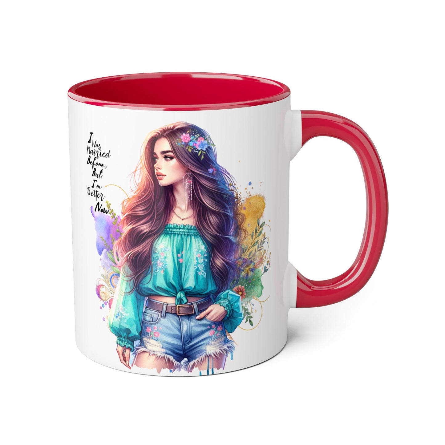 I Was Married Before But I'm Better Now Bohemian Floral Accent Mug, Inspirational Coffee Cup, Gift for Friends, Encouraging Quote, Perfect for Her, Art Lover's Mug