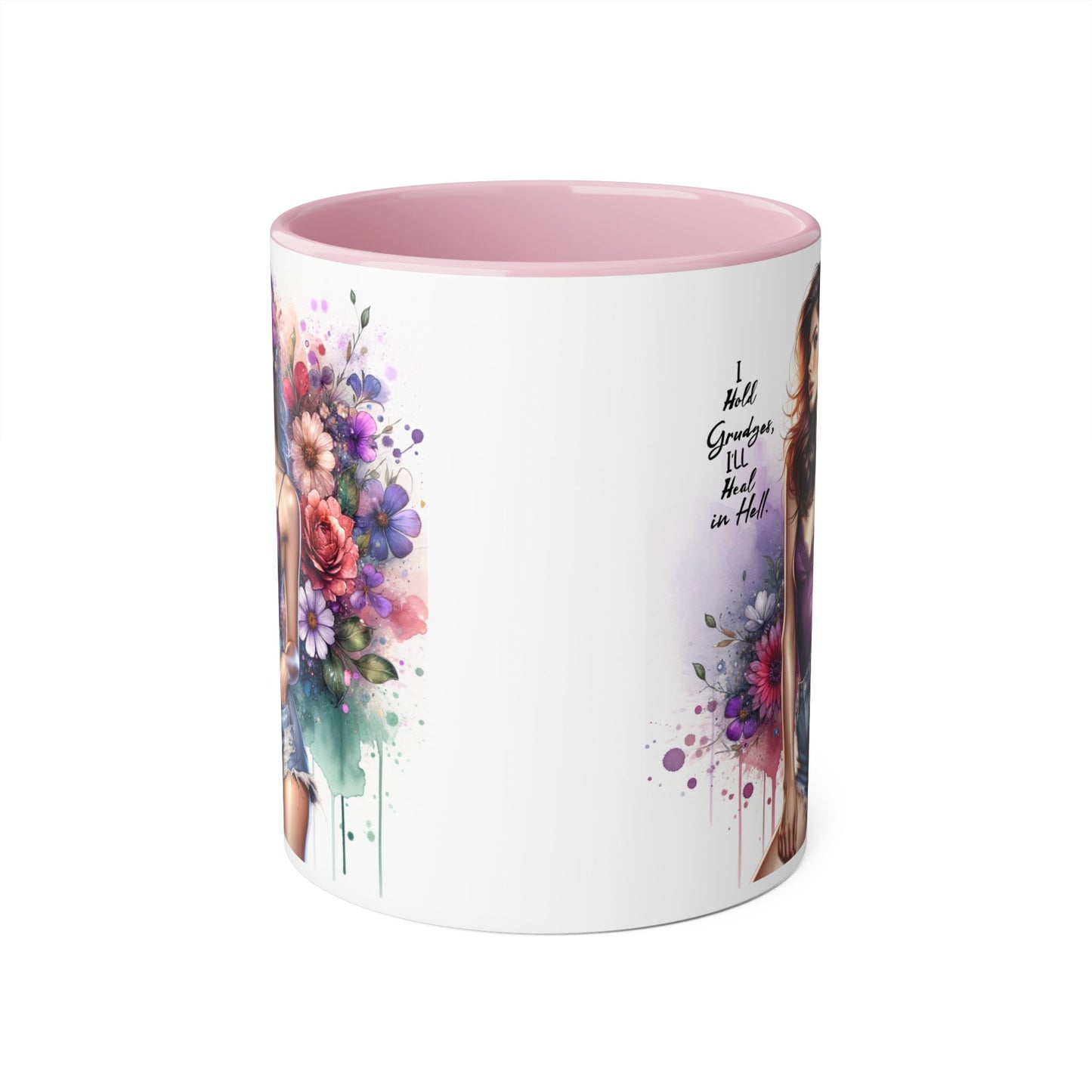 I Hold Grudges, I'll Heal in Hell Stylish Accent Mug with Floral Design, Inspirational Gift for Her, Coffee Lover's Cup, Unique Home Decor, Birthday or Holiday Present