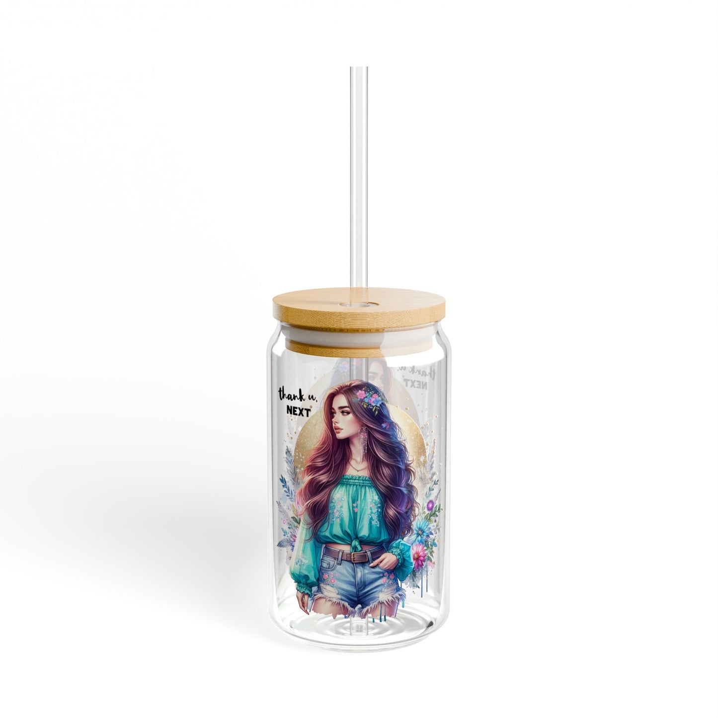 Thank U, Next Bohemian Sipper Glass 16oz - Artistic Drinkware, Summer Vibes, Gift for Her, Eco-Friendly, Home Decor