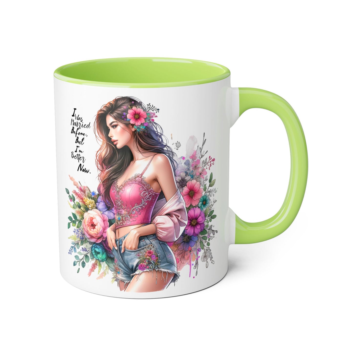 I Was Married Before But I'm Better Now Floral Inspirational Accent Mug, 11oz Coffee Cup, Gift for Her, Motivational Drinkware, Home Decor, Birthday, Friendship