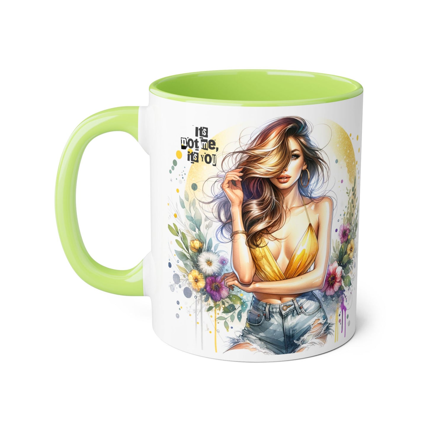 It's Not Me, It's You Humoristic Vibrant Floral Accent Mug, 11oz Coffee Cup, Mother's Day Gift, Boho Chic, Cozy Home Decor, Artist Designed Drinkware
