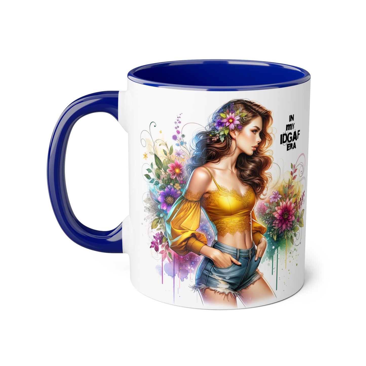Edgy Floral Accent Mug, Inspirational Coffee Cup, Unique Gift for Her, IDGAF Mug, Boho Style Drinkware