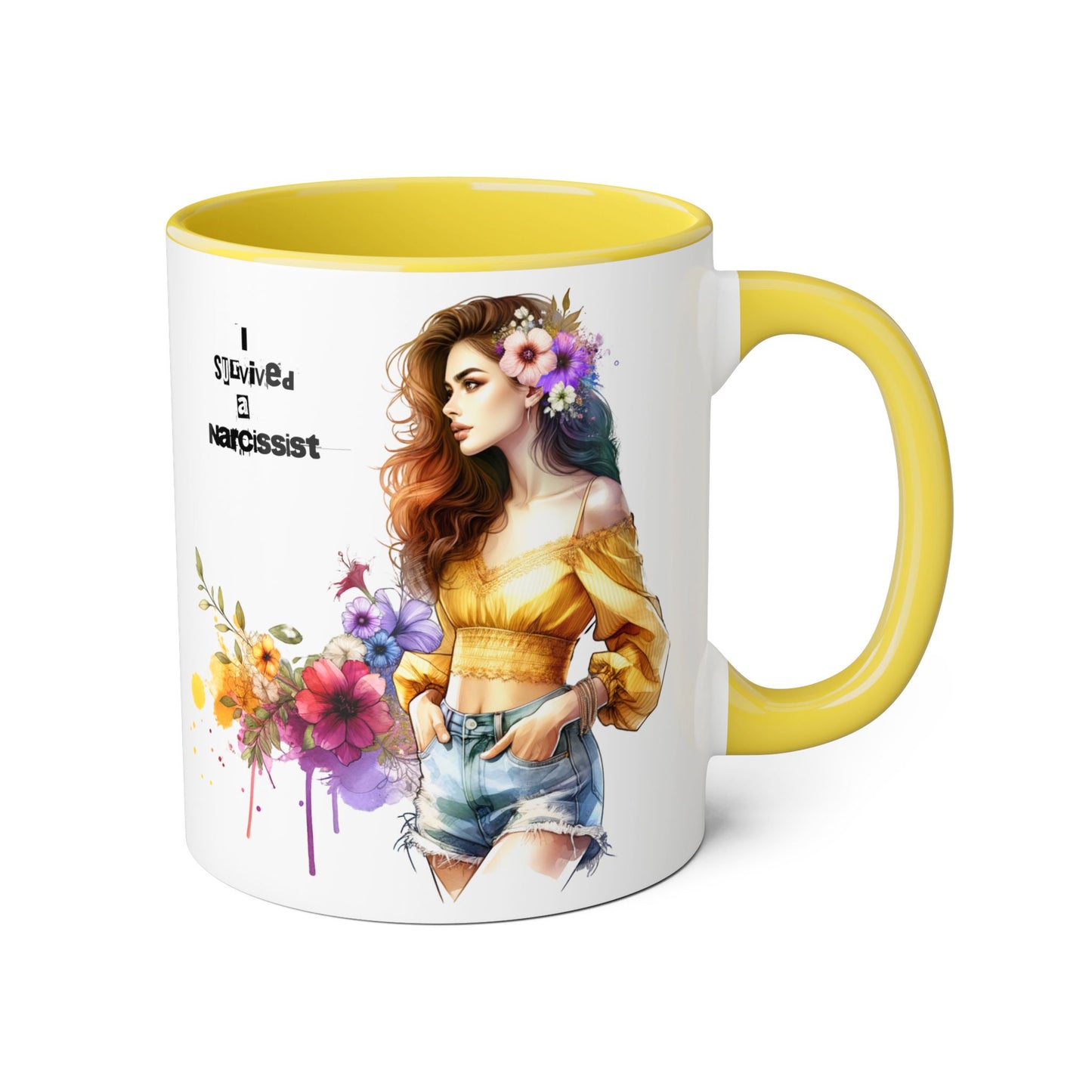 Empowering Accent Mug, Flower Art Coffee Cup, I Survived a Narcissist, Gift for Her, Inspirational Tea Mug, Self-Care