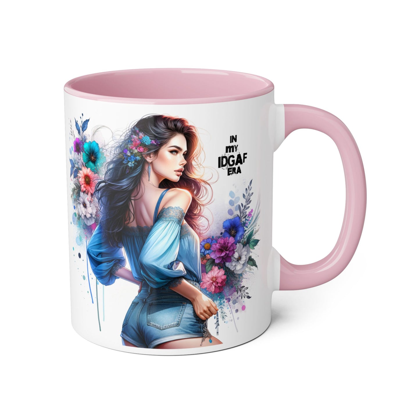 Bold Floral Accent Mug, 11oz | In My IDGAF Era, Ideal for Coffee Lovers, Gift for Her, Boho Decor, Motivational Gift