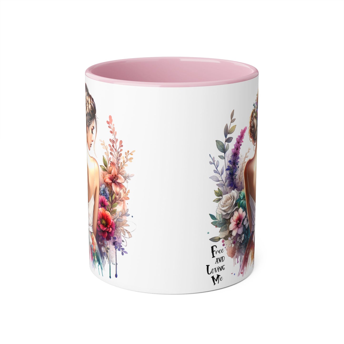 Free and Loving Me Floral Accent Mug, Artistic Coffee Cup, Gift for Mom, Birthday, Mother's Day, Home Decor, Inspirational Mug