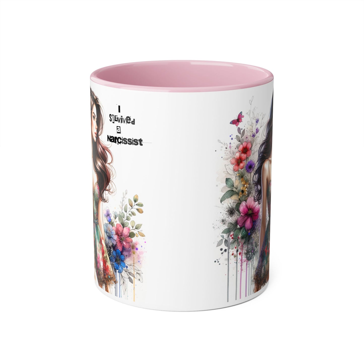 Artistic Accent Mug, Floral Design Coffee Cup, Unique Gift for Her, Inspirational Double-Sided Mug, Perfect for Birthdays, Self-Care