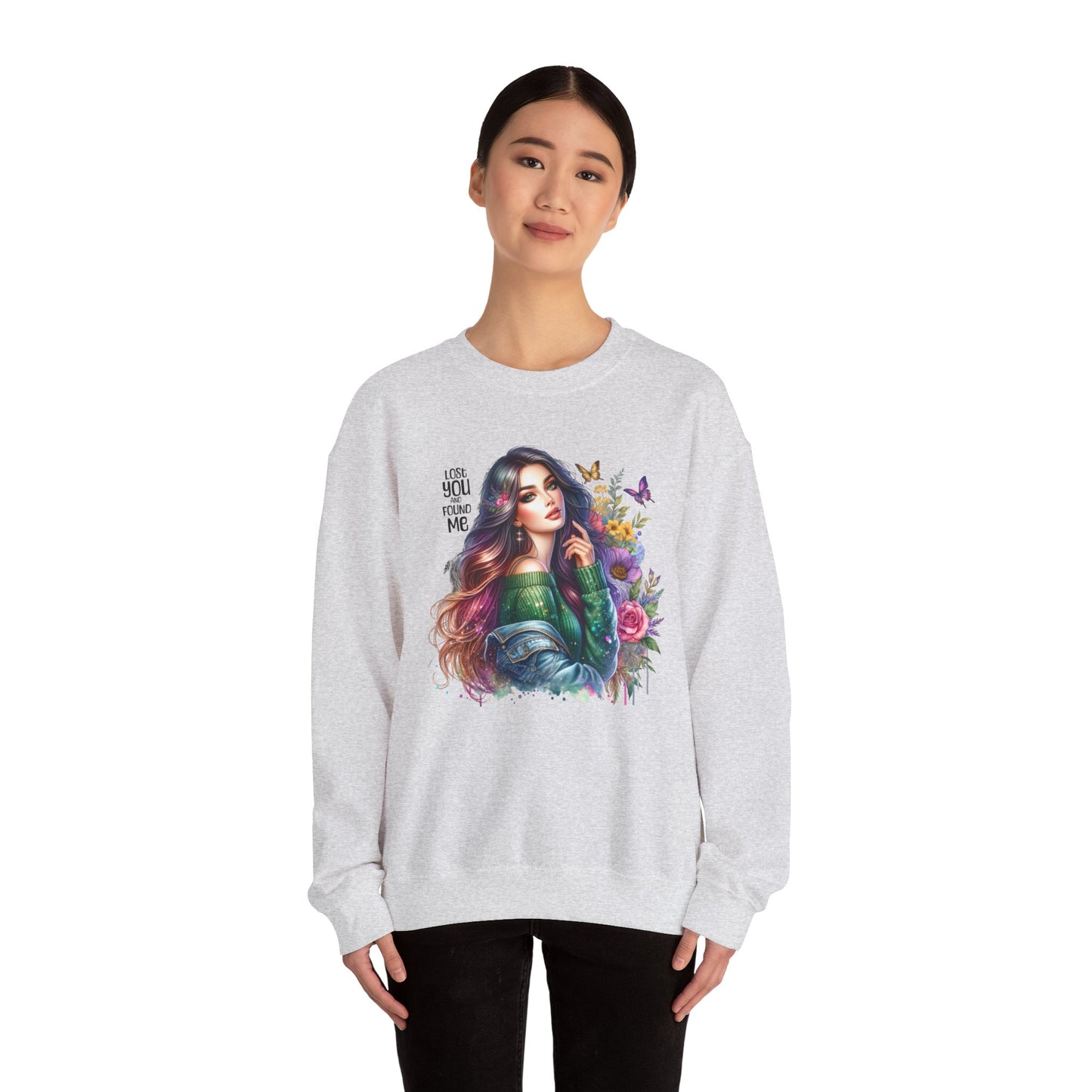 Lost You And Found Me Bohemian Floral Crewneck Sweatshirt, Cozy Graphic Sweatshirt, Gift for Her, Unique Art Pullover, Spring Fashion Crew
