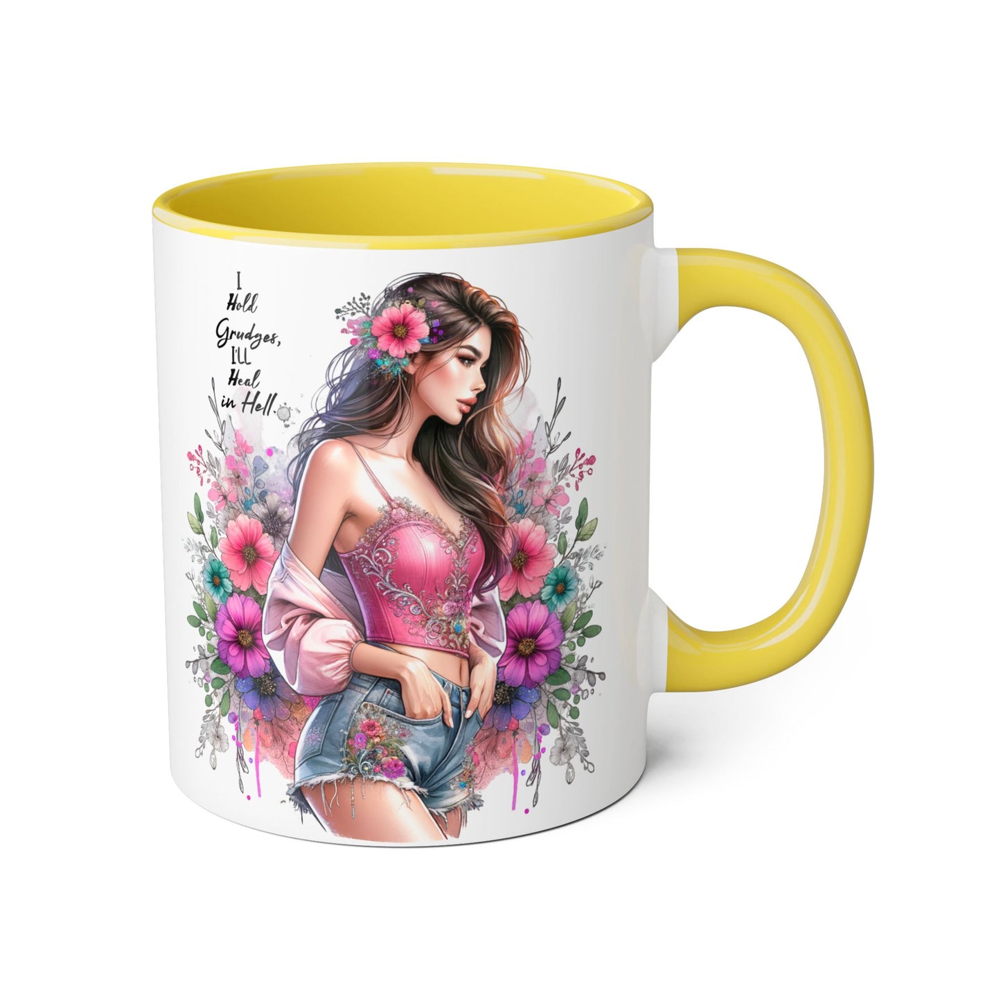 I Hold Grudges, I'll Heal in Hell Humoristic Floral Accent Mug