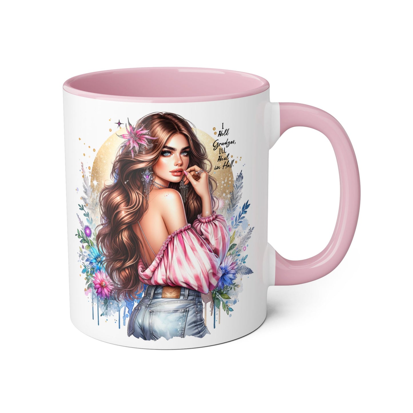 I Hold Grudges, I'll Heal in Hell Stylish Accent Mug, Floral Coffee Cup, Gift for Her, Tea Time Essentials, Boho Chic Mug, Perfect for Birthdays, Casual Everyday Use
