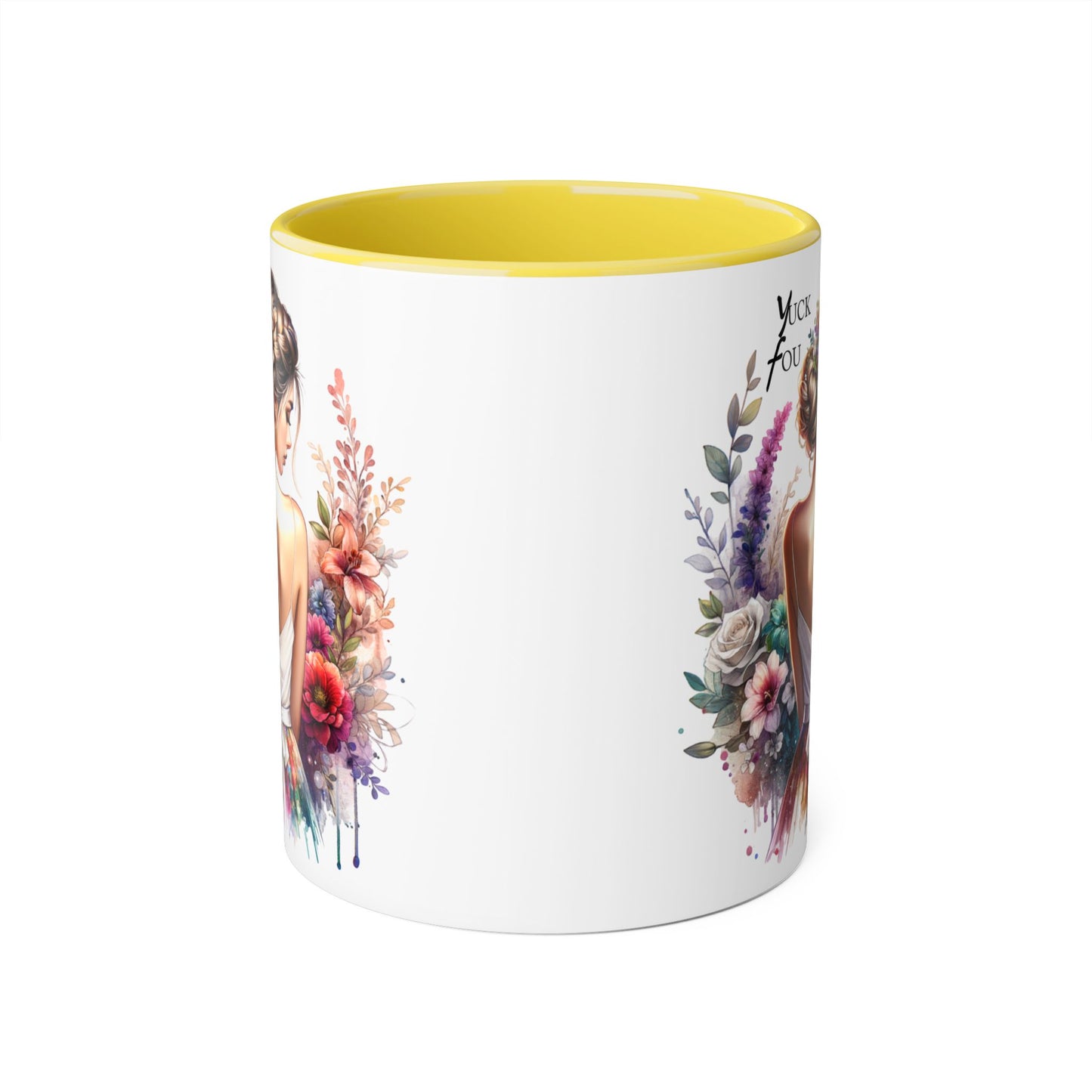 Yuck Fou Floral Artwork Accent Mug, 11oz Coffee Mug, Unique Gift for Her, Bohemian Style Mug, Personalized Coffee Cup