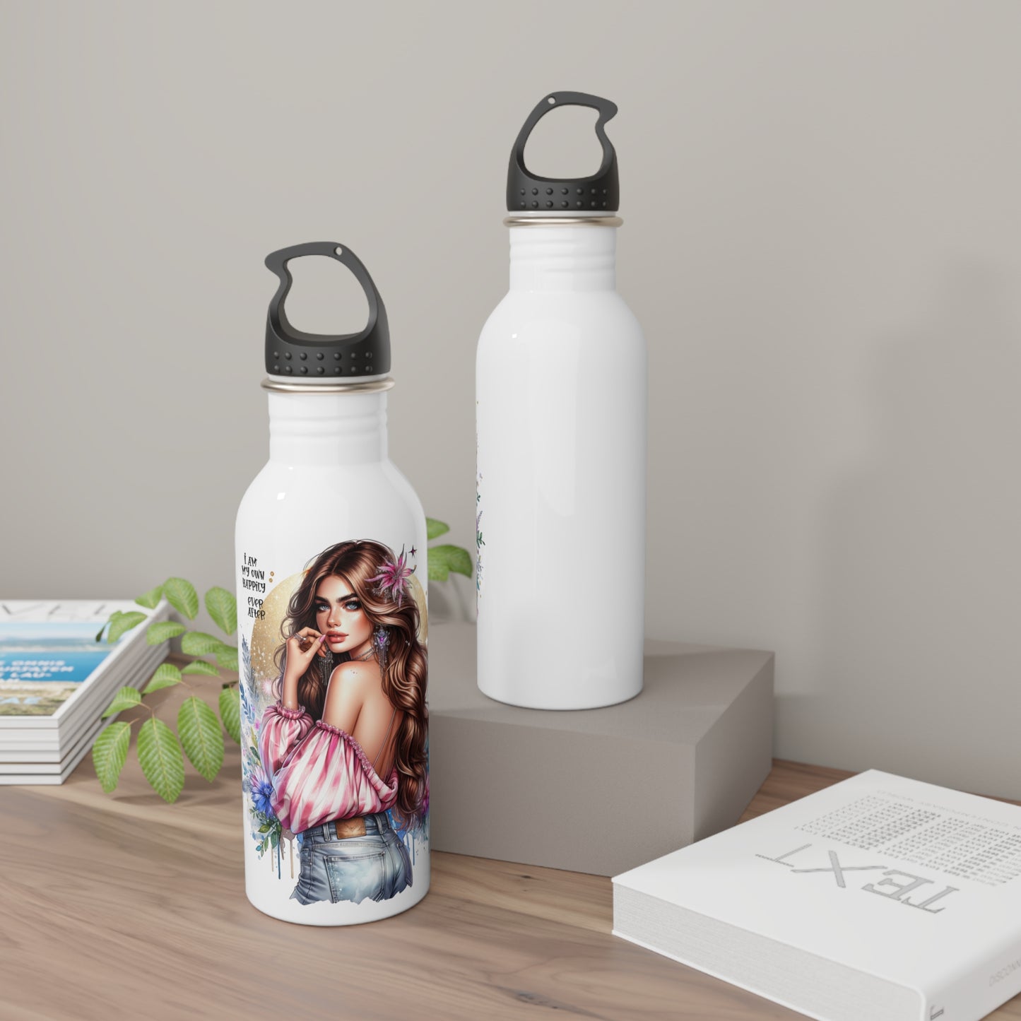 I Am My Own Happily Ever After Stylish Stainless Steel Water Bottle - Inspirational Floral Design for Fitness & Outdoor Enthusiasts