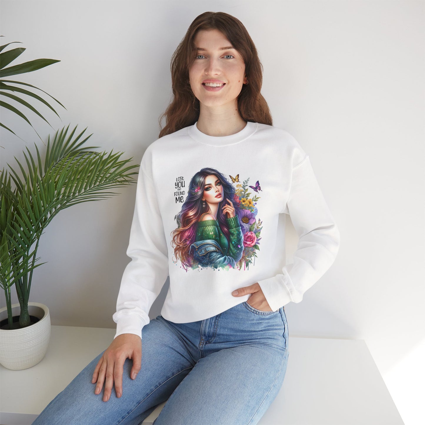Lost You And Found Me Bohemian Floral Crewneck Sweatshirt, Cozy Graphic Sweatshirt, Gift for Her, Unique Art Pullover, Spring Fashion Crew