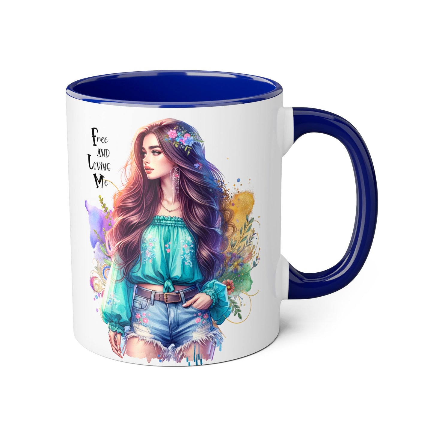 Free and Loving Me Bohemian Accent Mug with Inspirational Quote, Free and Love Me, Unique Gift for Coffee Lovers, Artistic Mugs for Women, Colorful Drinkware