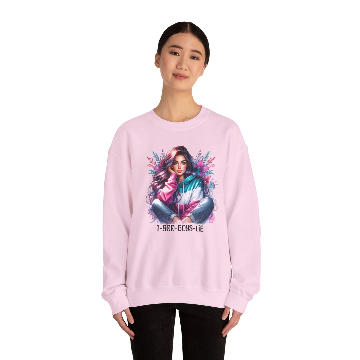 Chic Graphic Crewneck Sweatshirt - 1-800-BOYS-LIE, Cozy Sweatshirt, Fashion Sweatshirt, Casual Wear, Unique Gift, Trendy Outfit