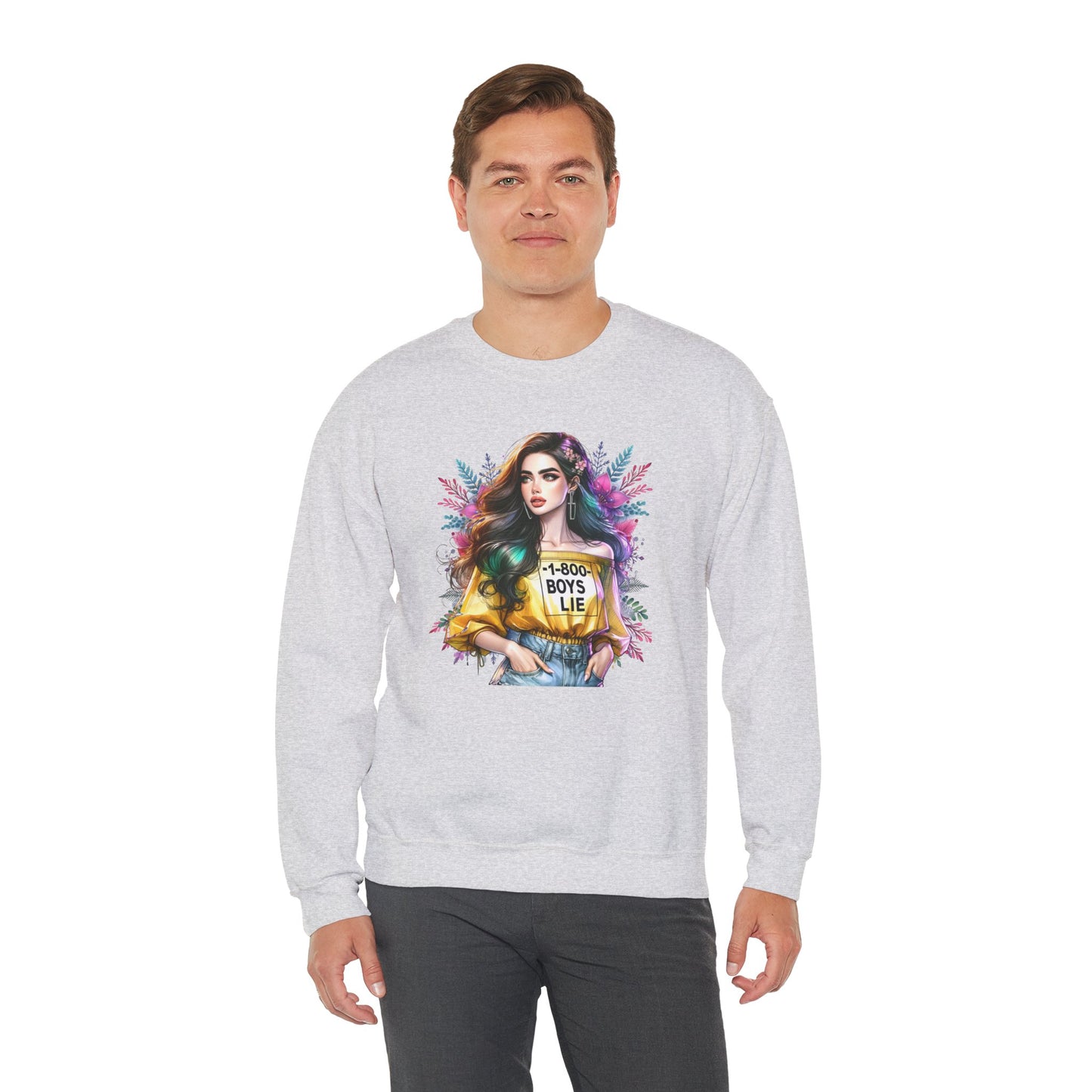 1-800-Boys-Lie Colorful Graphic Crewneck Sweatshirt - 'Boys Lie' Design, Unisex Sweatshirt, Trendy Gift, Casual Wear, Comfortable Outfit