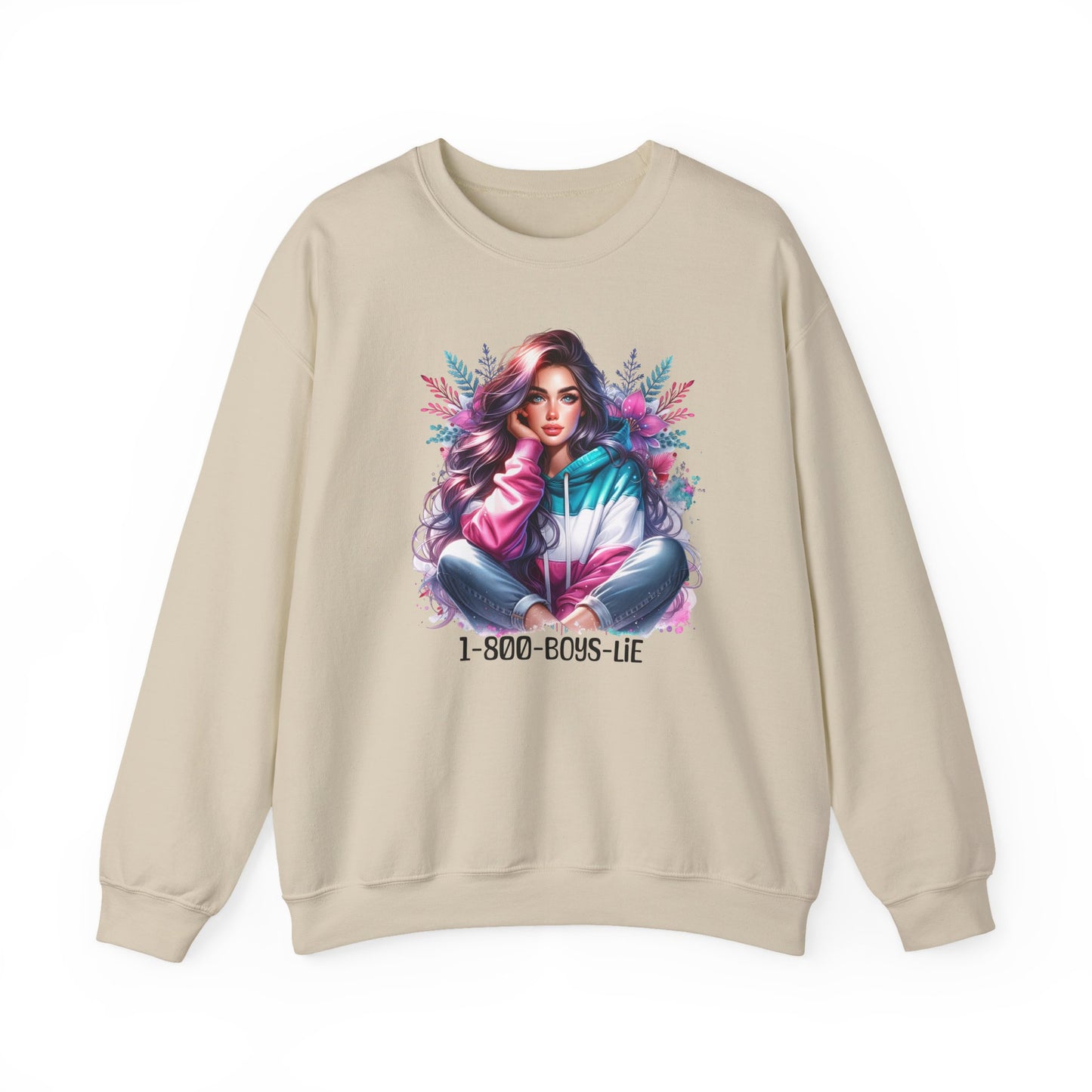 Chic Graphic Crewneck Sweatshirt - 1-800-BOYS-LIE, Cozy Sweatshirt, Fashion Sweatshirt, Casual Wear, Unique Gift, Trendy Outfit
