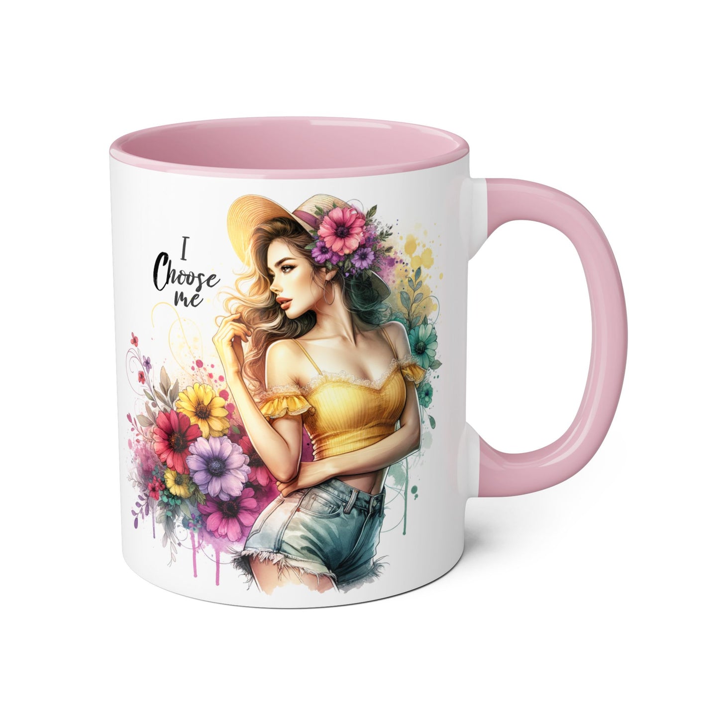 I Choose Me Chic Floral Accent Mug, Inspirational Gift for Her, Coffee Tea Lover, Birthday Present, Colorful Art Mug