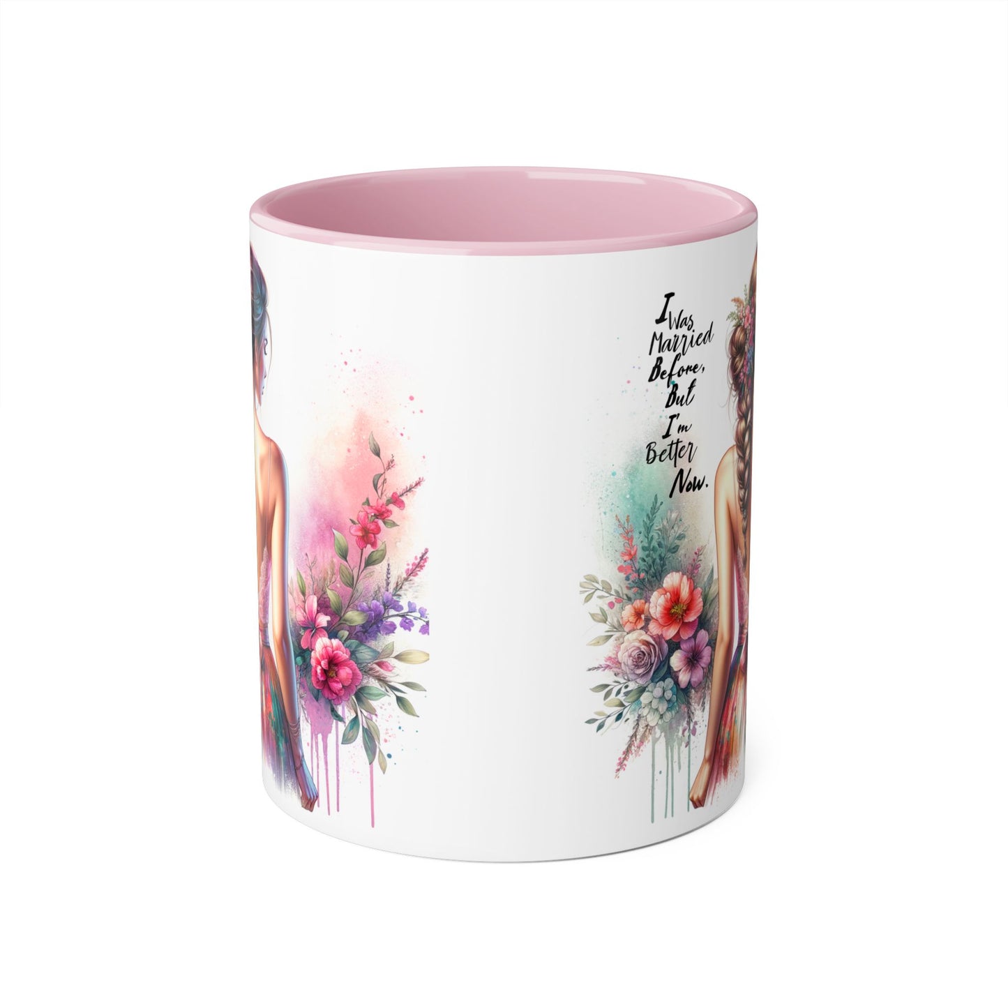 I Was Married Before But I'm Better Now Humoristic Floral Art Accent Mug, Inspirational Coffee Cup, Gift for Her, Boho Decor, Tea Lover's Delight