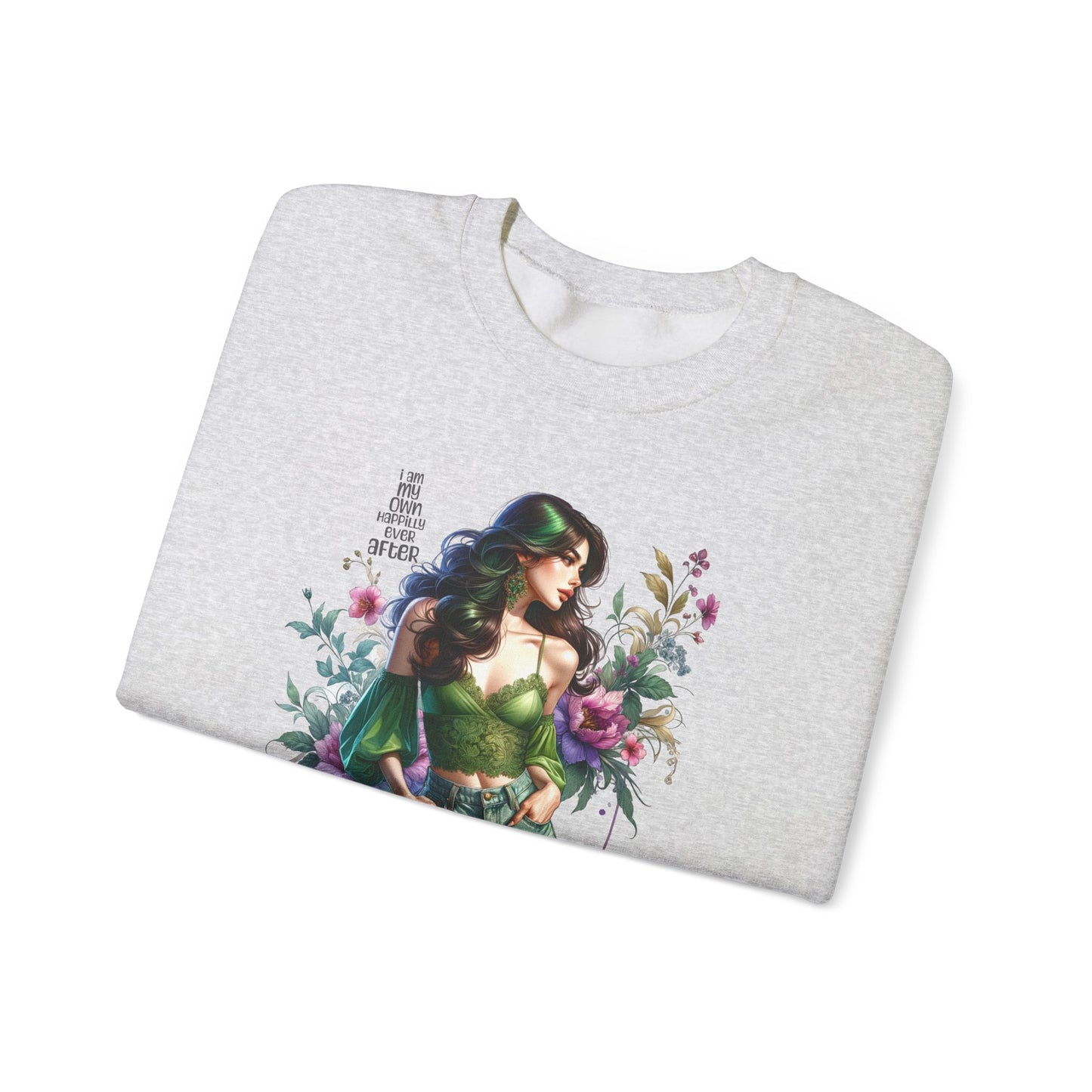 I Am My Own Happily Ever After Heroine Floral Sweatshirt | Unisex Cozy Crewneck, Gift for Her, Vintage Style, Plant Lover's Apparel, Superhero Inspired