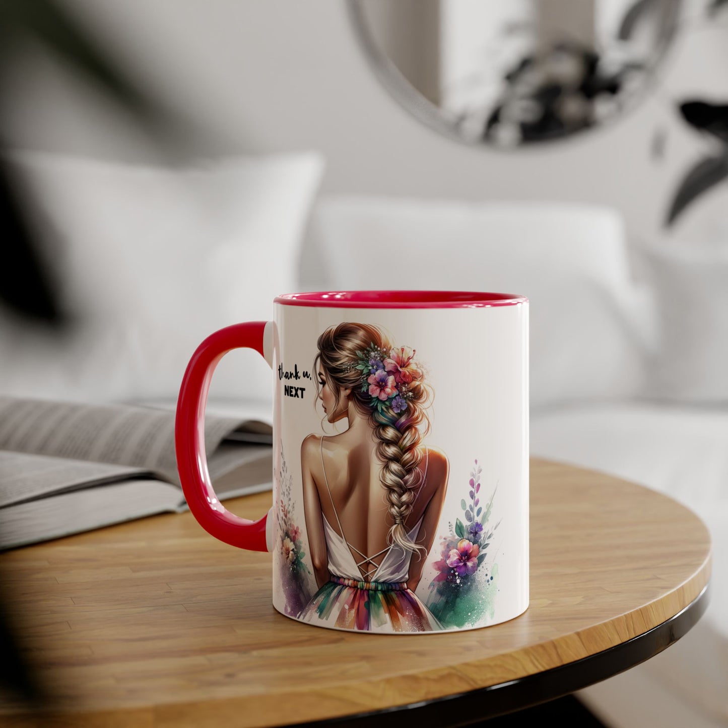 Thank U, Next Colorful Floral Accent Mug, Inspirational Coffee Cup, Gift for Her, Thank You Next Mug, Art Mug, Perfect for Birthdays, Anniversaries