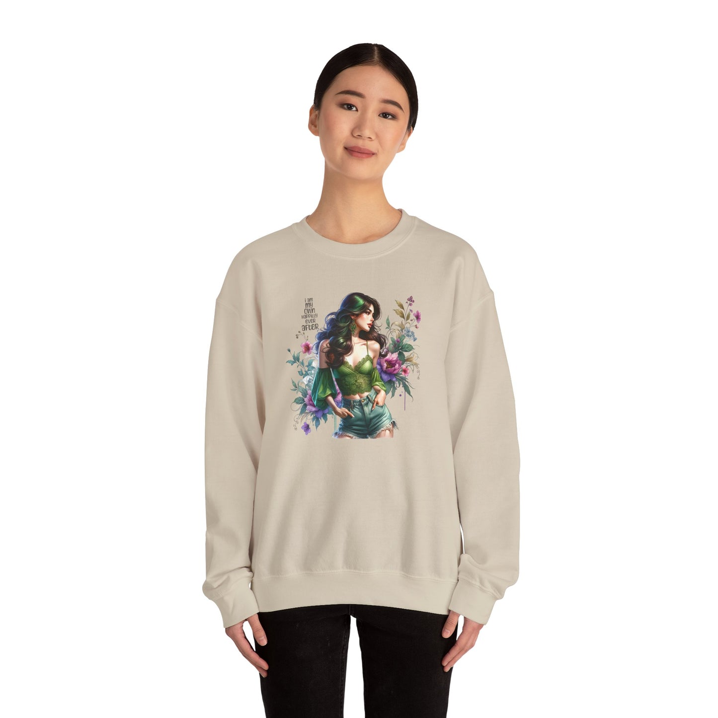 I Am My Own Happily Ever After Heroine Floral Sweatshirt | Unisex Cozy Crewneck, Gift for Her, Vintage Style, Plant Lover's Apparel, Superhero Inspired