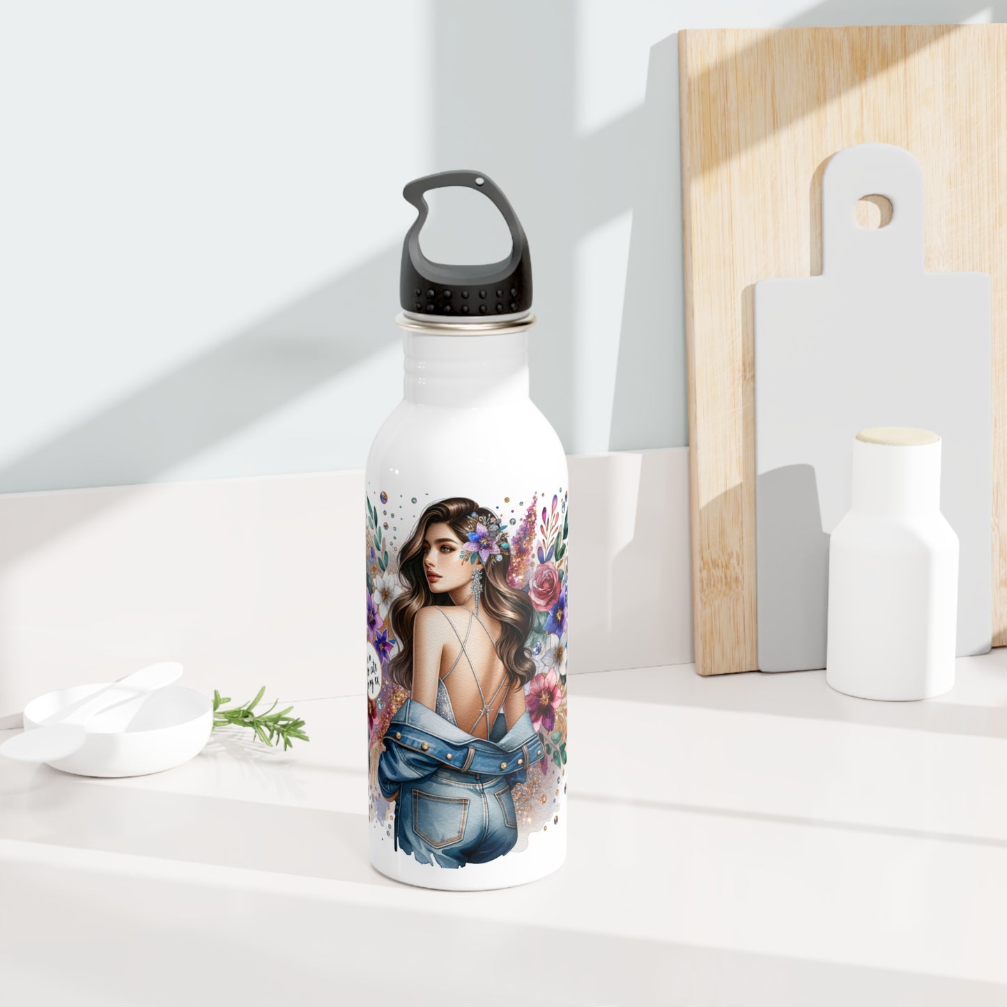 I'm Too Cute For My Ex Floral Goddess Stainless Steel Water Bottle | Eco-Friendly Drinkware, Travel Bottle, Gift for Her, Summer Essentials, Boho Style