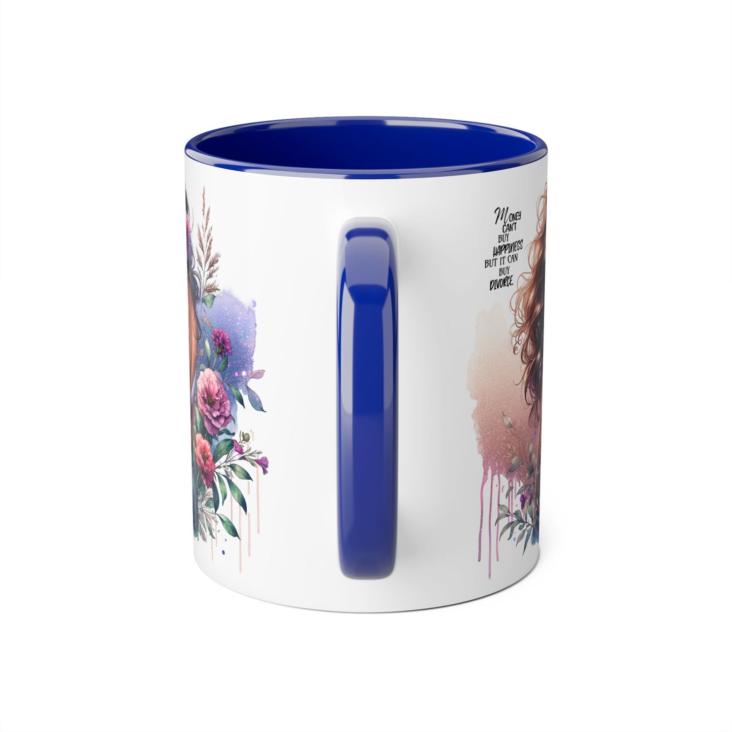Money Can't Buy Happiness But It Can Buy Divorce Humoristic Elegant Floral Accent Mug, Inspirational Coffee Cup for Women, Motivational Gift, Artful Drinkware for Home & Office