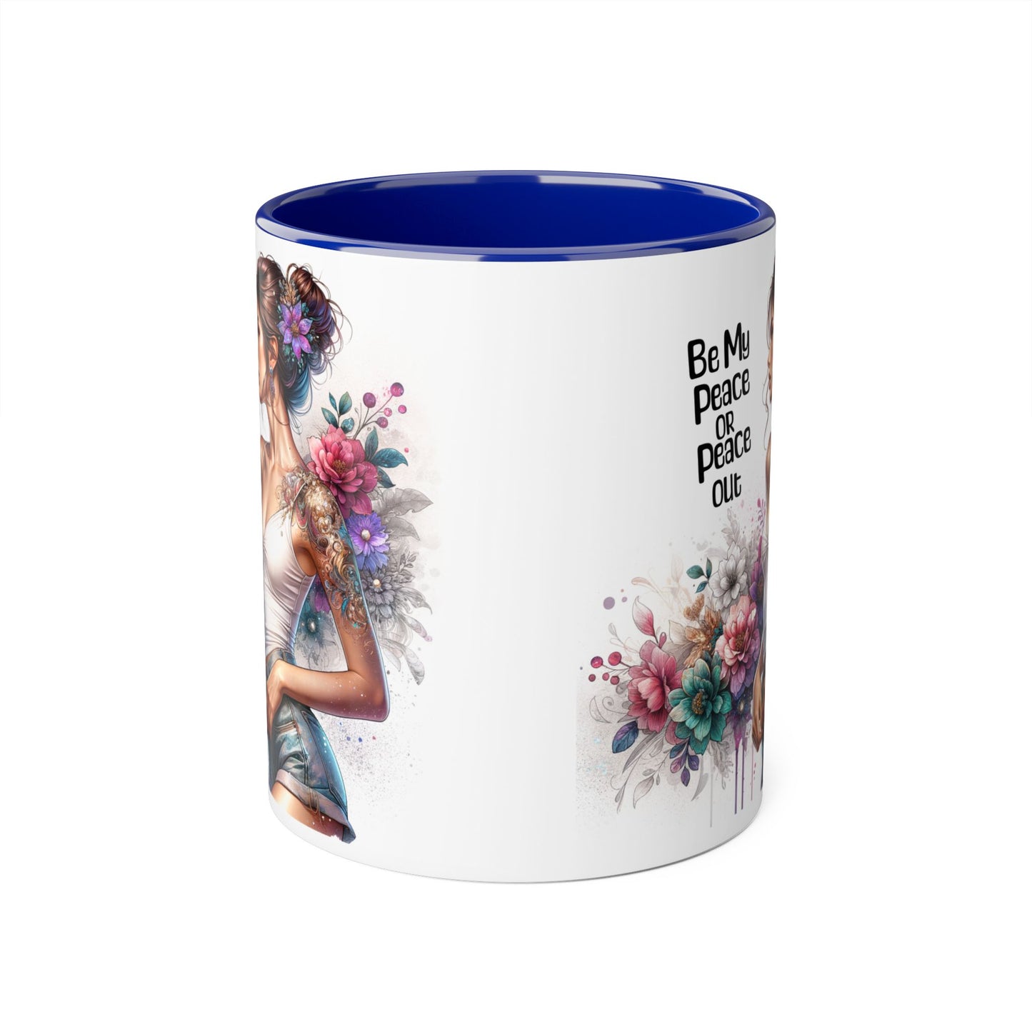 Be My Peace or Peace Out Bohemian Floral Accent Mug - Inspirational Coffee Cup, Gift for Her, Peaceful Vibes, Birthday Present, Home Decor, Artistic Drinkware