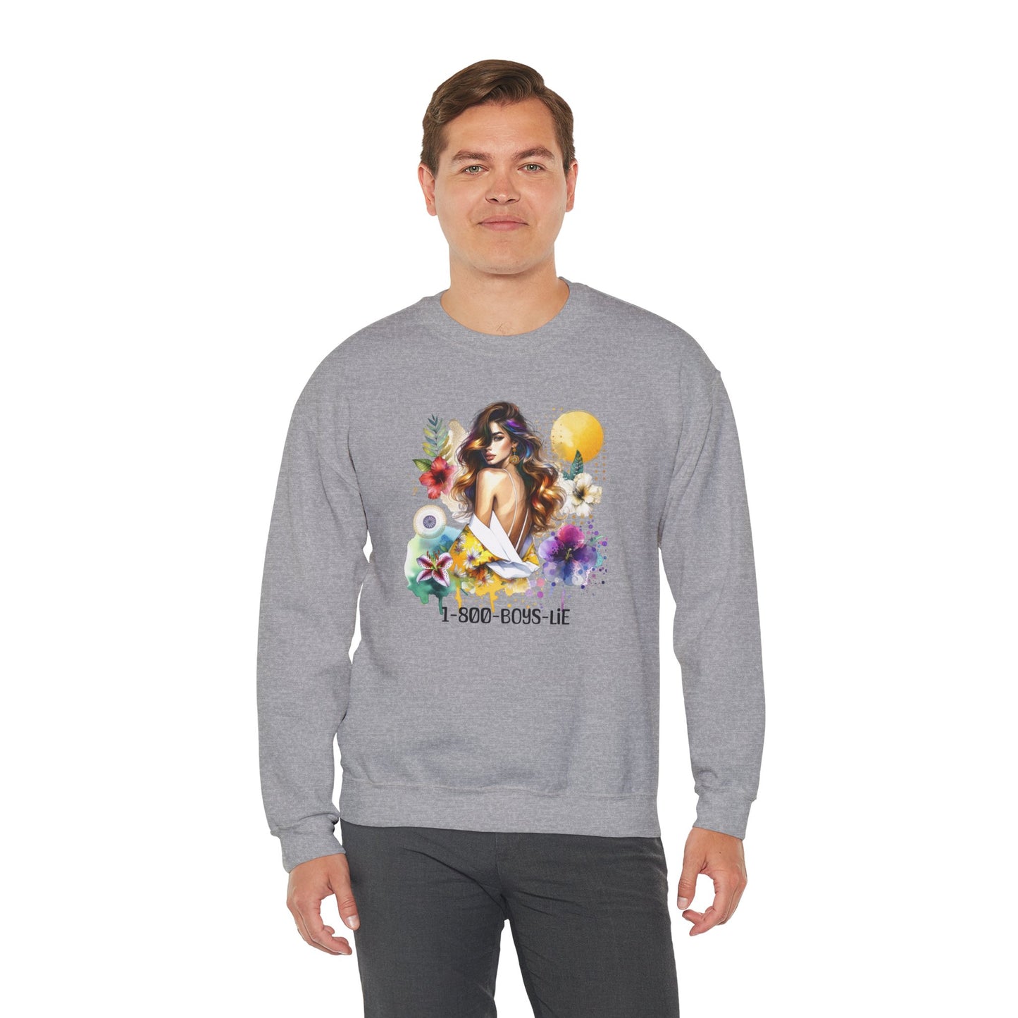 1-800-Boys-Lie Bohemian Floral Crewneck Sweatshirt, Trendy Oversized Sweater, Unique Gift for Her, Cozy Fall Apparel, Birthday & Casual Wear