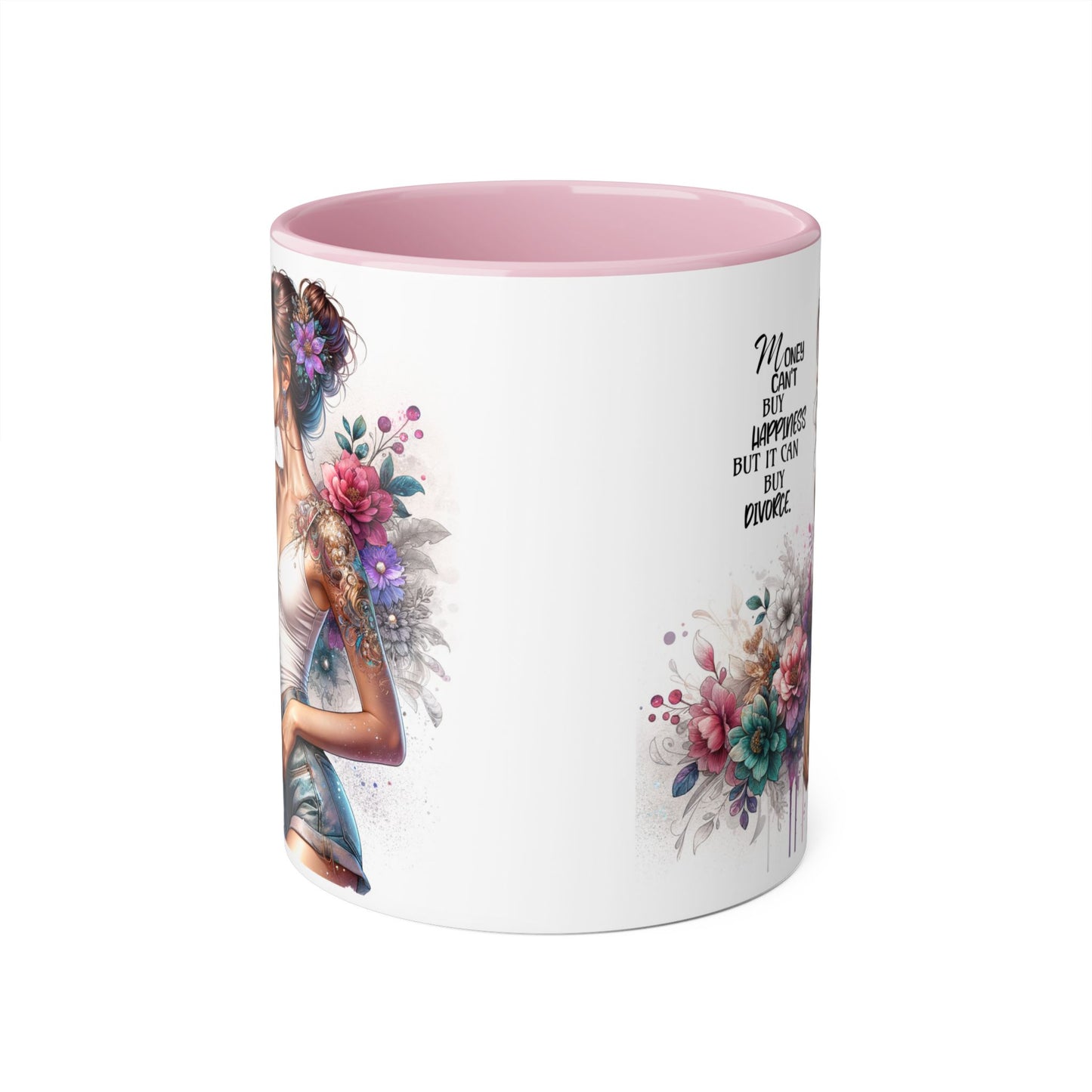 Money Can't Buy Happiness But It Can Buy Divorce Humoristic Boho Floral Accent Mug, Money Can't Buy Happiness, Gift for Coffee Lovers, Inspirational Drinkware, Unique Kitchen Decor