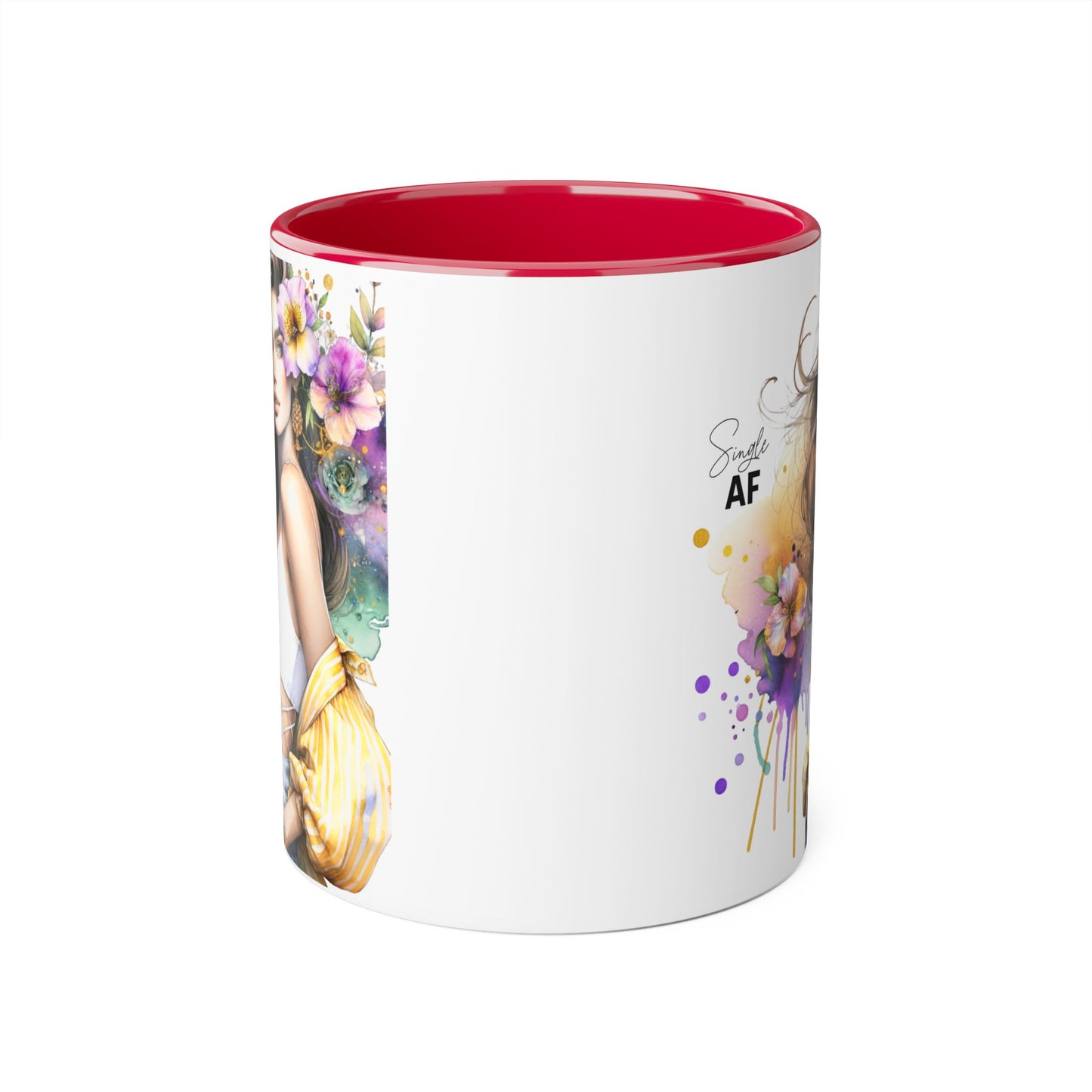 Single AF Chic Accent Mugs with Floral Art, Stylish Coffee Cups, Trendy Tea Mugs, Gift for Her, Motivational and Inspiring Drinkware