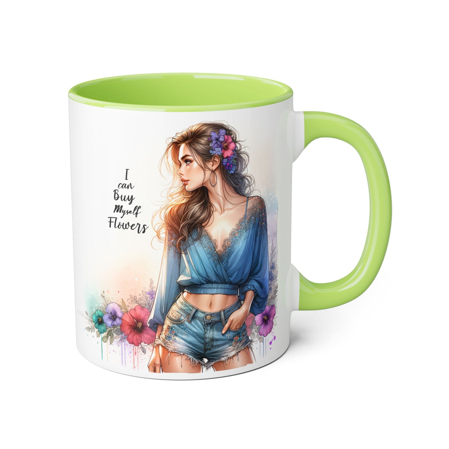 Chic Floral Accent Mug | I Can Buy My Own Flowers | Gift for Her, Coffee Cup, Art Mug, Inspirational Drinkware, Stylish Tea Mug