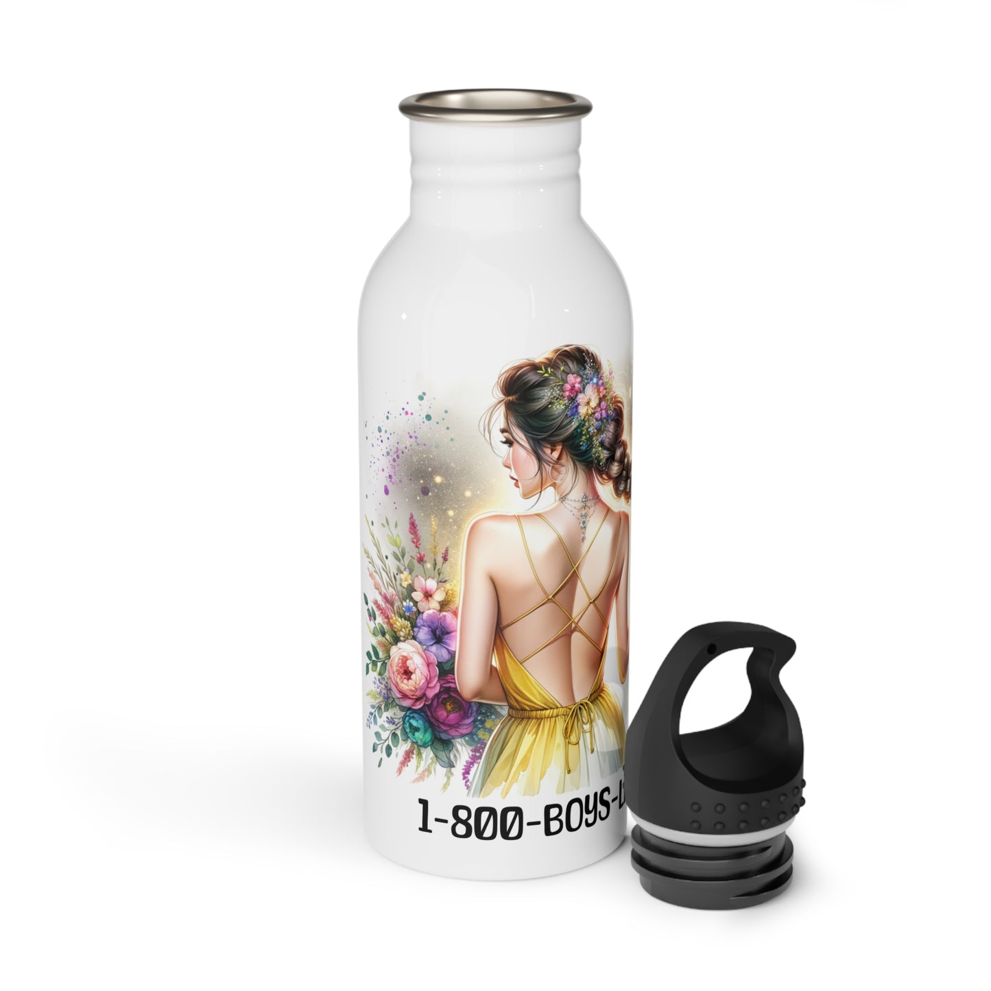 1-800-Boys-Lie Stylish Stainless Steel Water Bottle with Floral Design, Perfect for Daily Hydration, Gifts, Outdoor Adventures, 1-800-BOYS-LIE